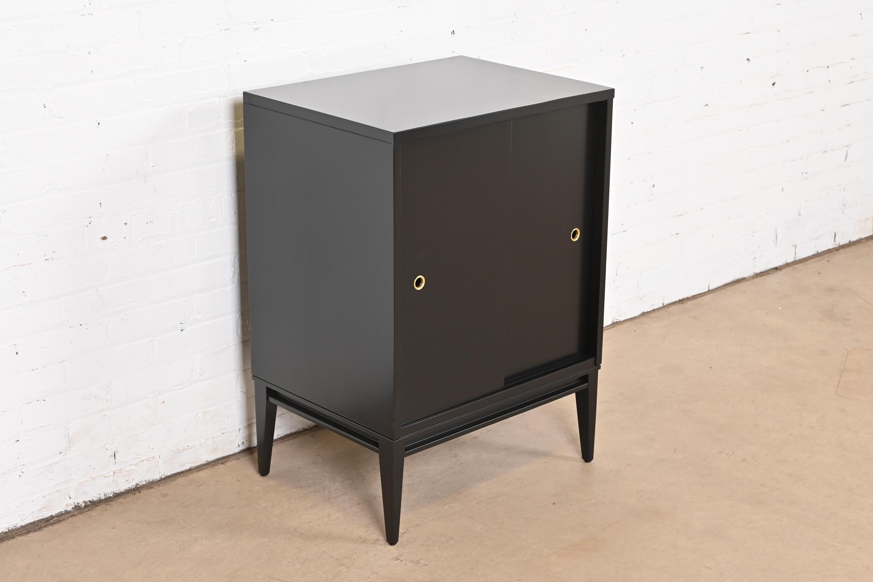 Mid-20th Century Paul McCobb Planner Group Black Lacquered Cabinet With Sliding Doors, Refinished