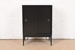 Paul McCobb Planner Group Black Lacquered Cabinet With Sliding Doors, Refinished