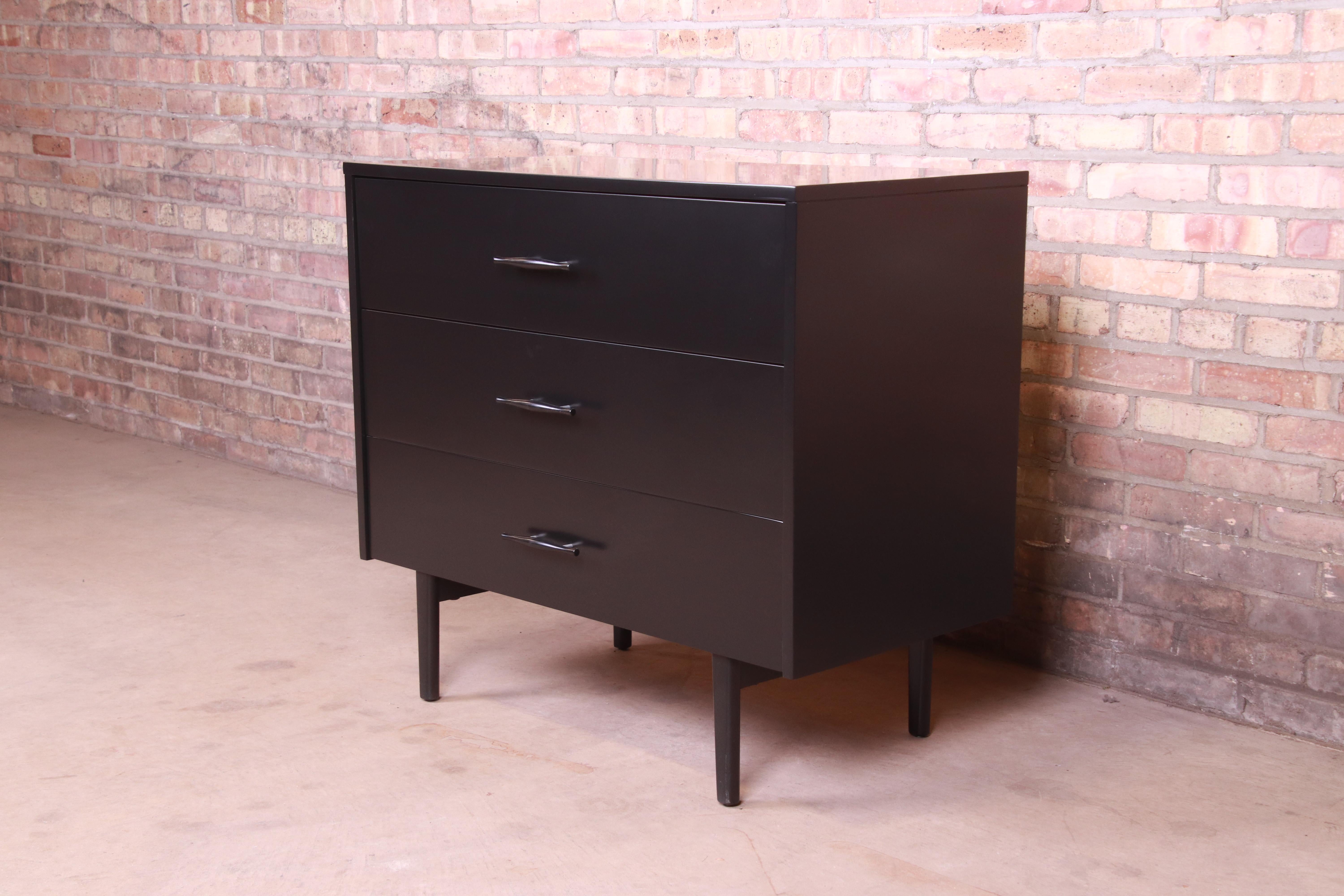 Mid-Century Modern Paul McCobb Planner Group Black Lacquered Chest of Drawers, Newly Refinished