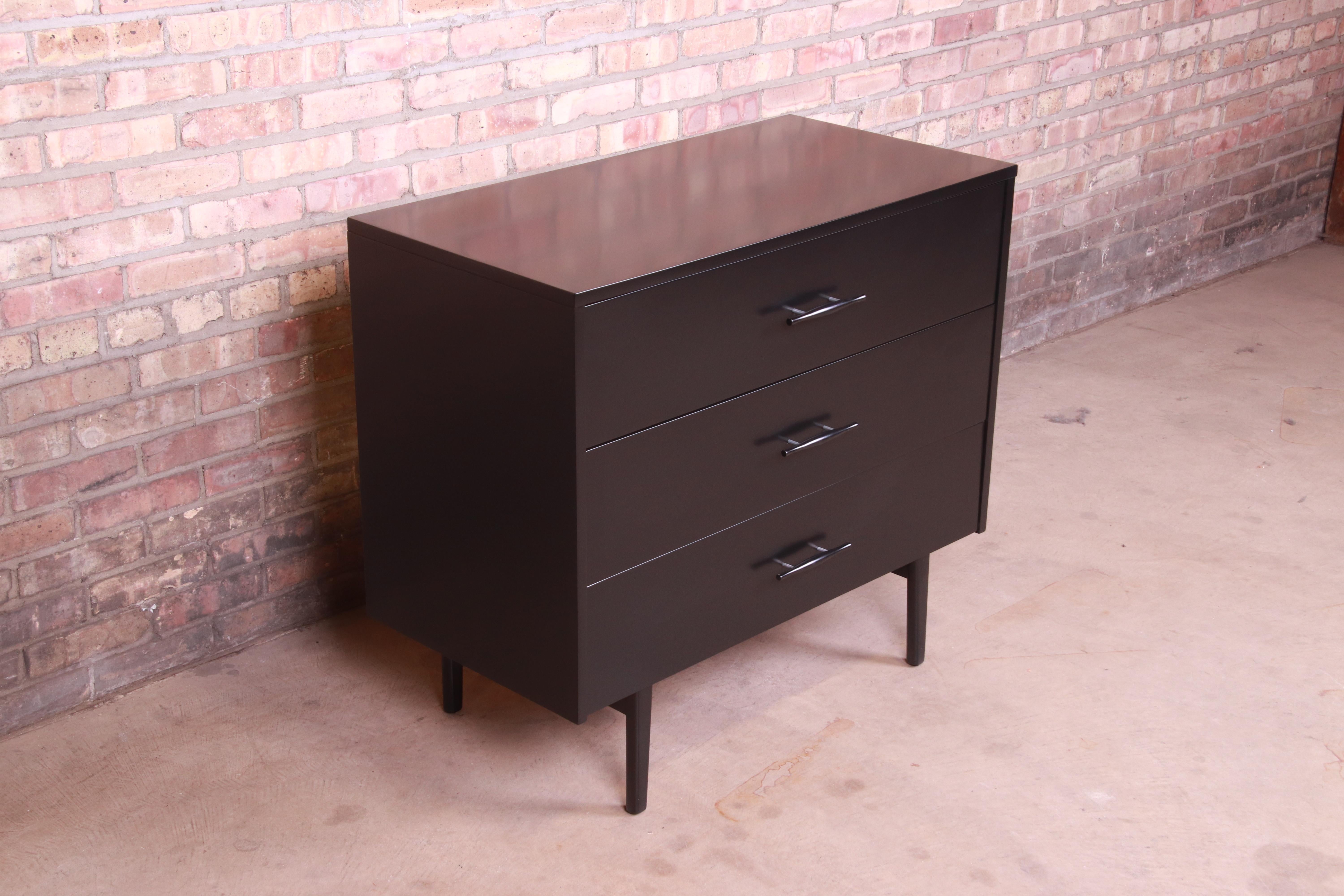 American Paul McCobb Planner Group Black Lacquered Chest of Drawers, Newly Refinished