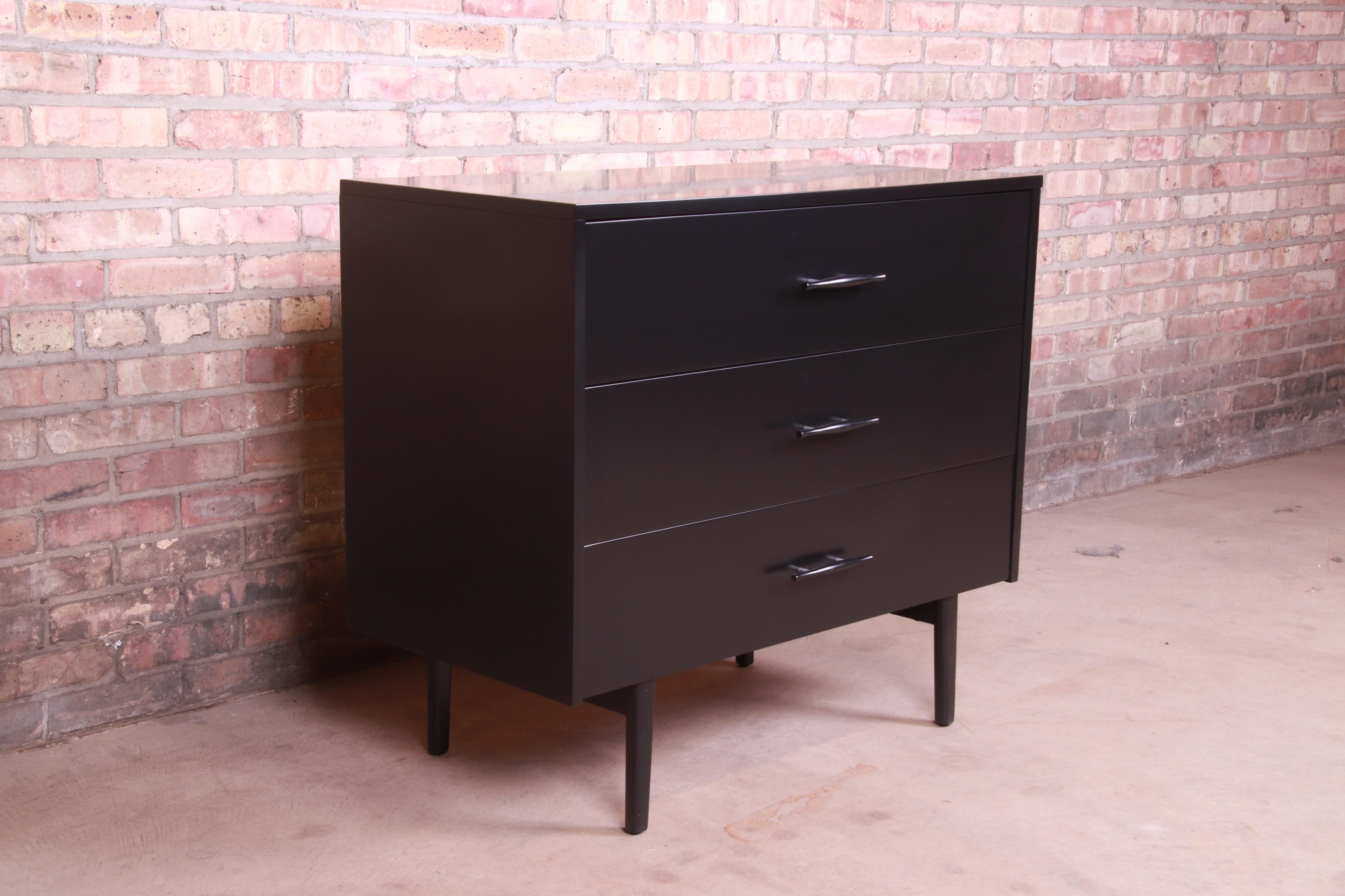 Paul McCobb Planner Group Black Lacquered Chest of Drawers, Newly Refinished In Good Condition In South Bend, IN