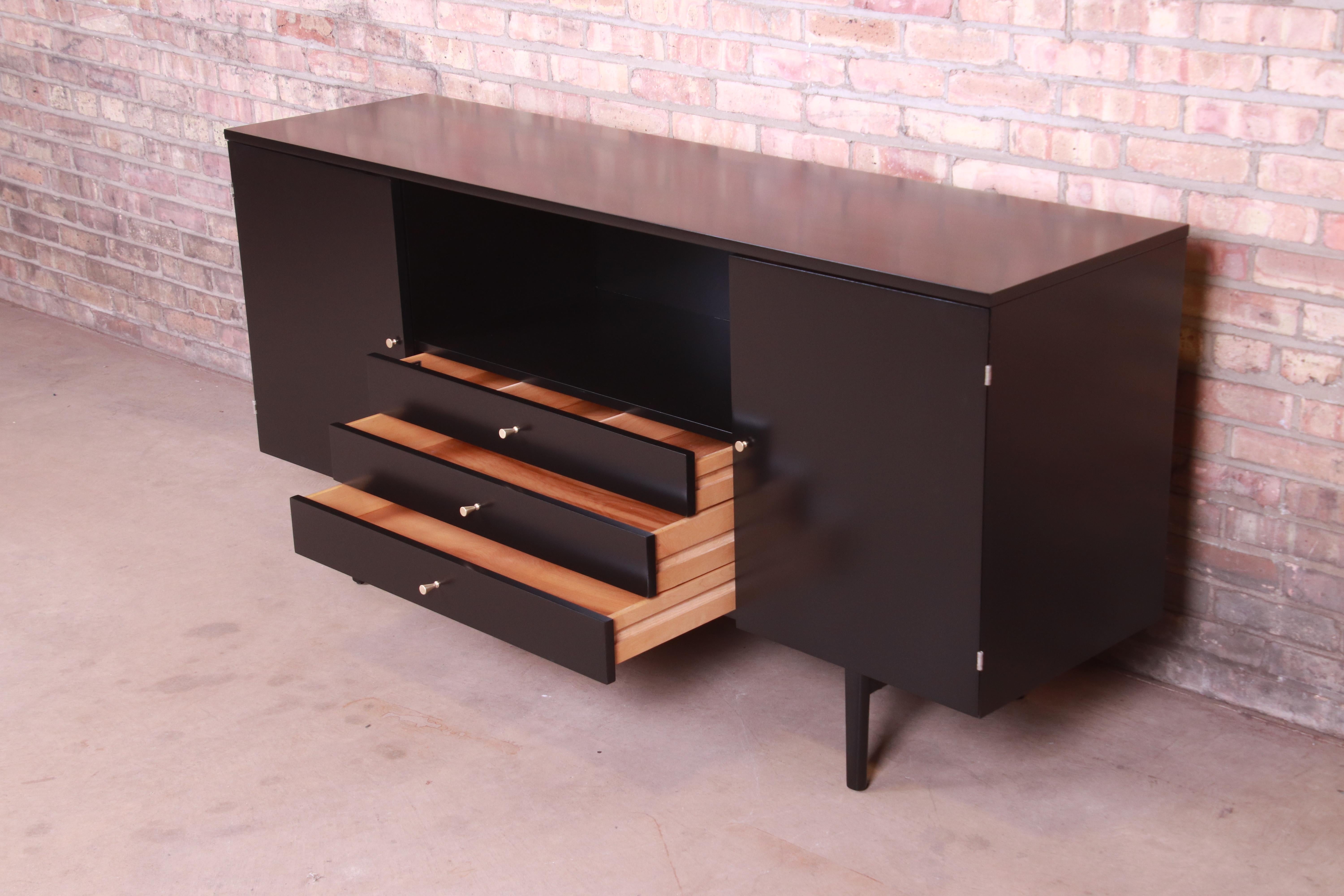 Paul McCobb Planner Group Black Lacquered Credenza or Media Cabinet, Refinished 3
