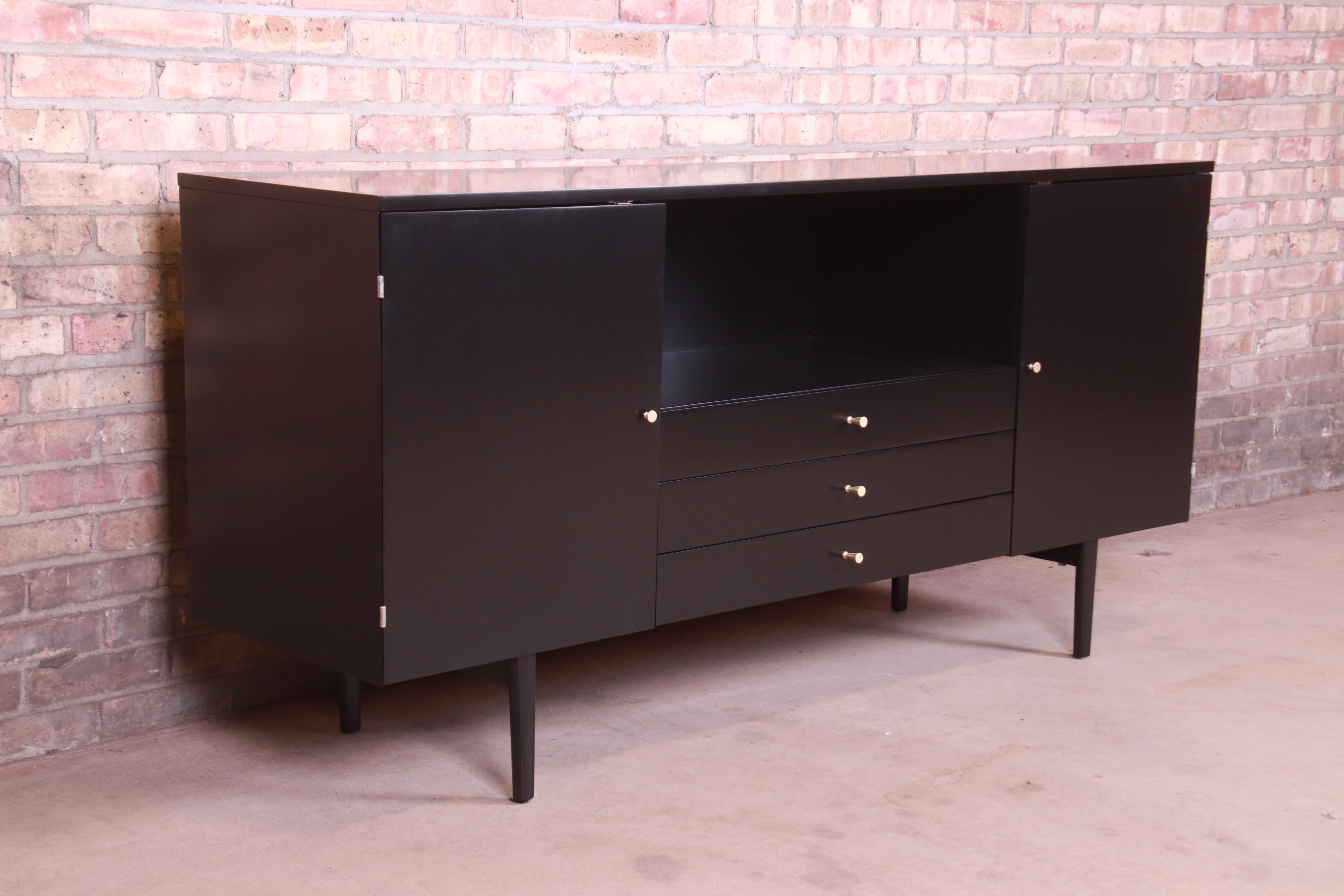 Mid-20th Century Paul McCobb Planner Group Black Lacquered Credenza or Media Cabinet, Refinished