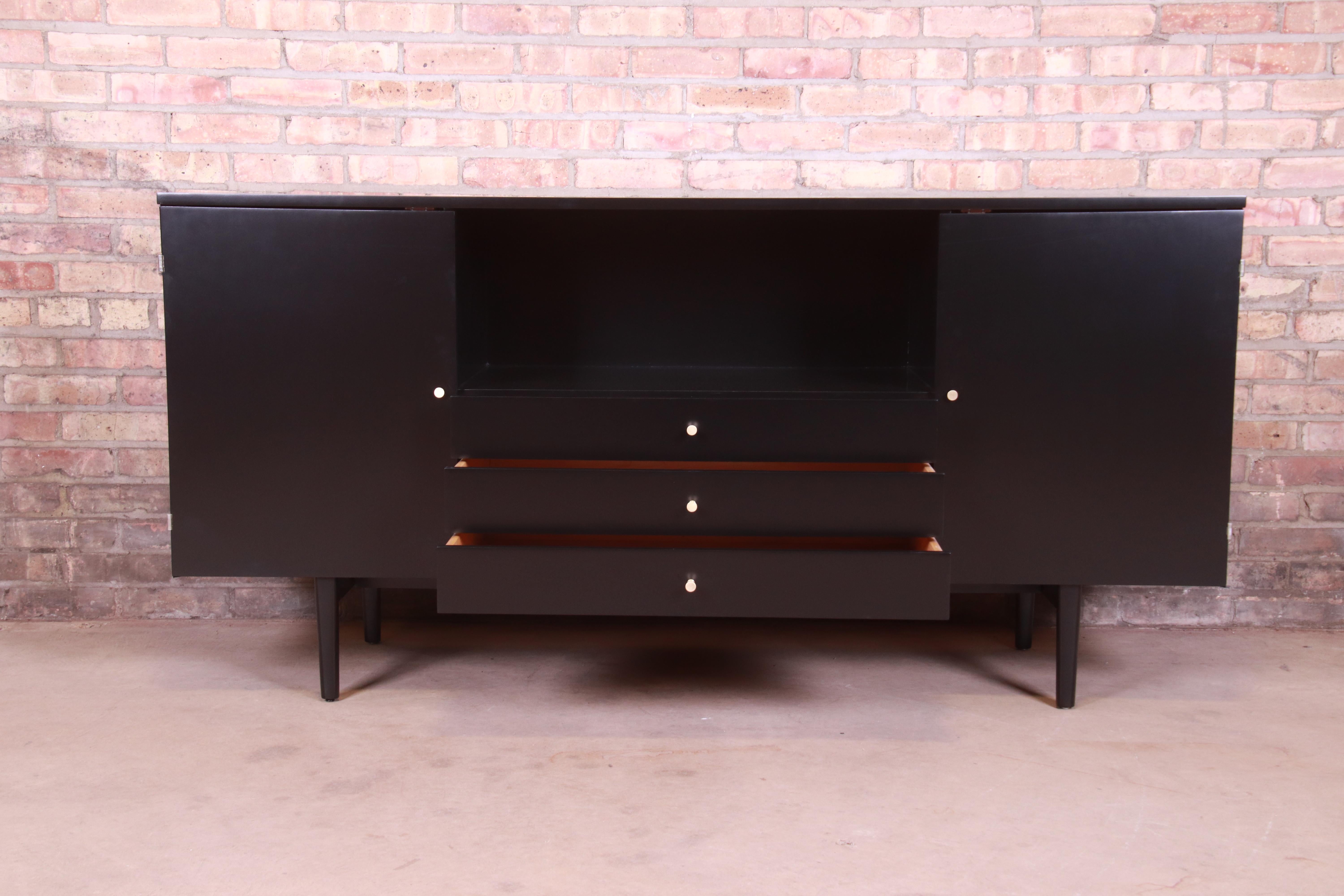 Paul McCobb Planner Group Black Lacquered Credenza or Media Cabinet, Refinished 2