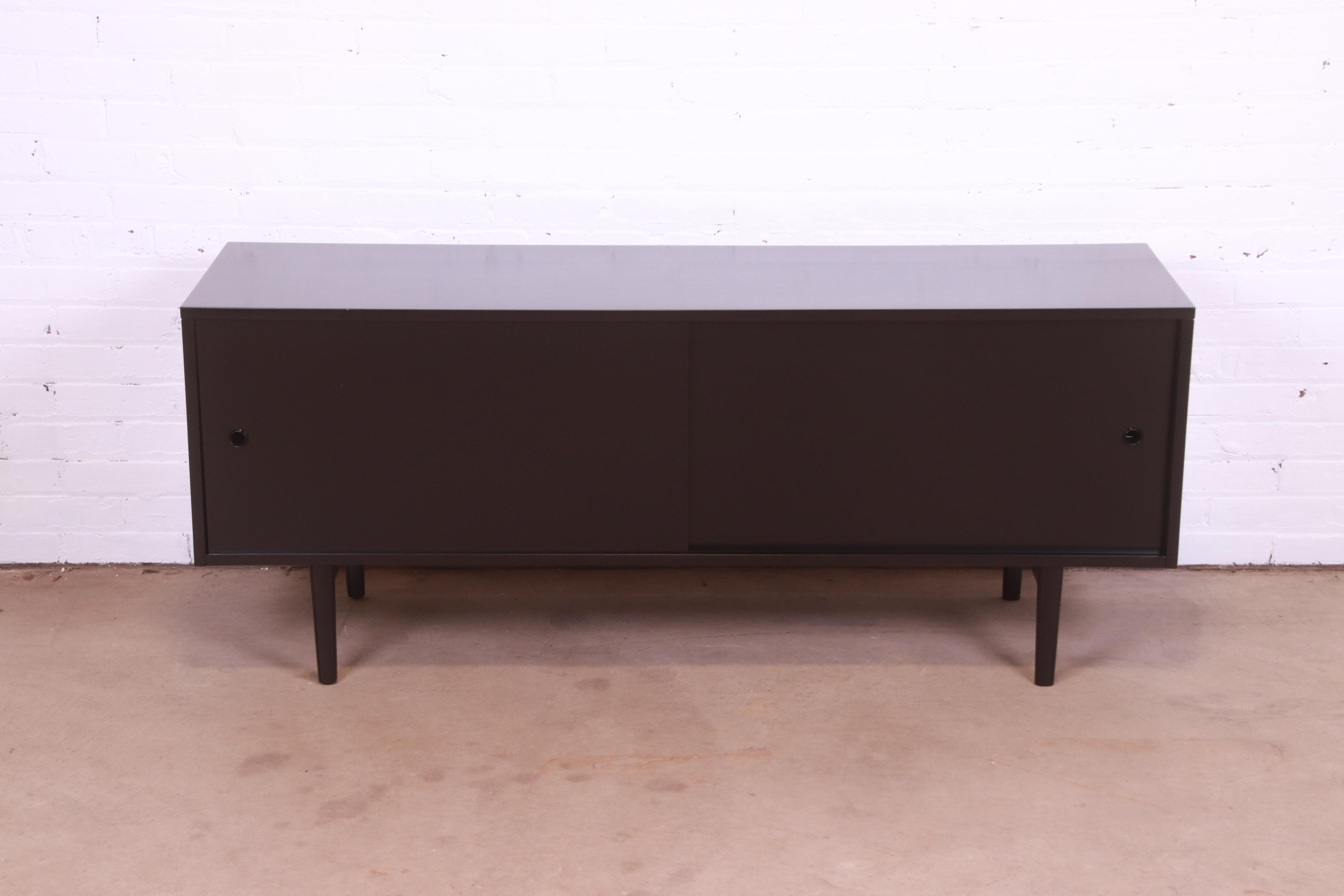 Mid-Century Modern Paul McCobb Planner Group Black Lacquered Credenza or Record Cabinet, Refinished