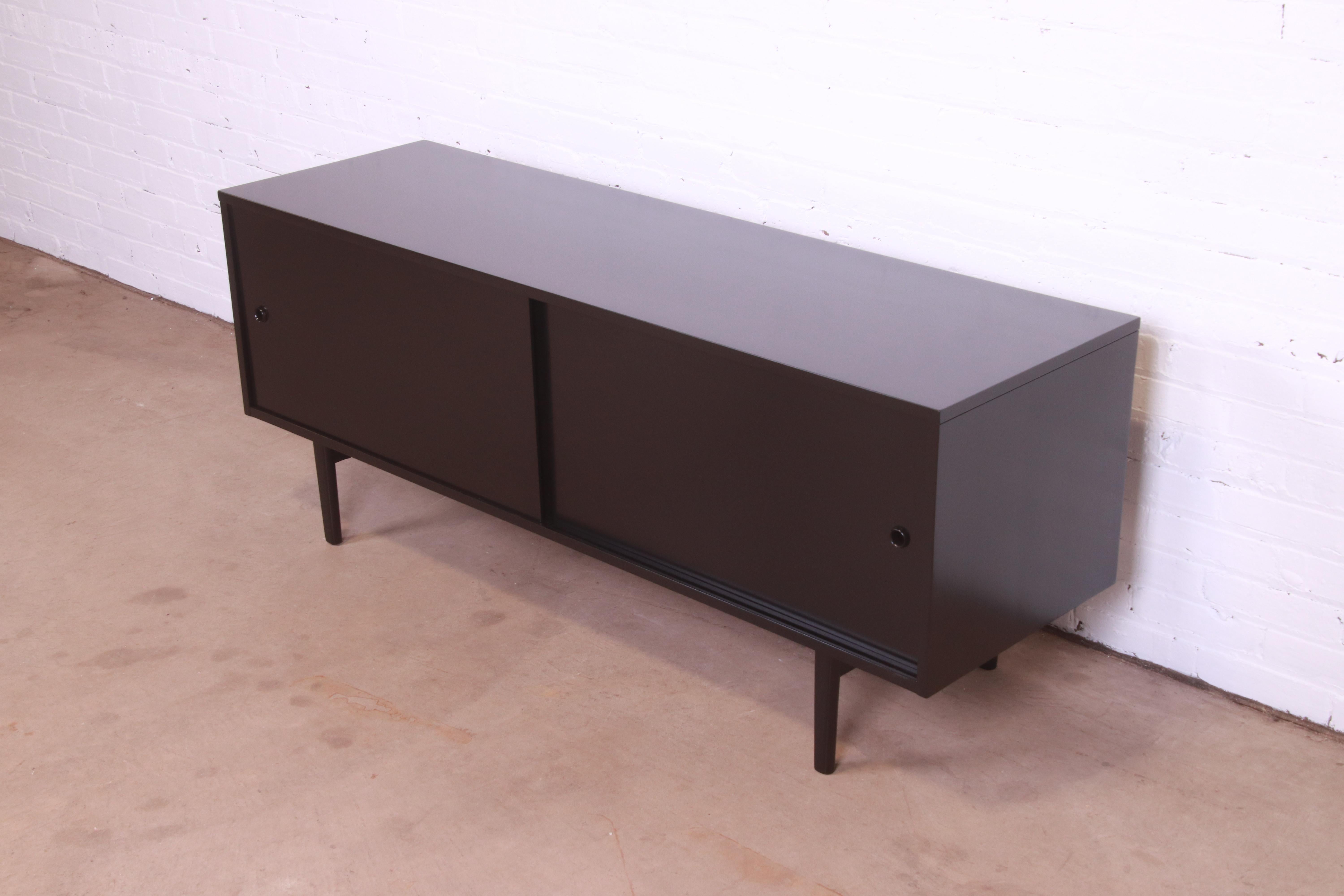 American Paul McCobb Planner Group Black Lacquered Credenza or Record Cabinet, Refinished