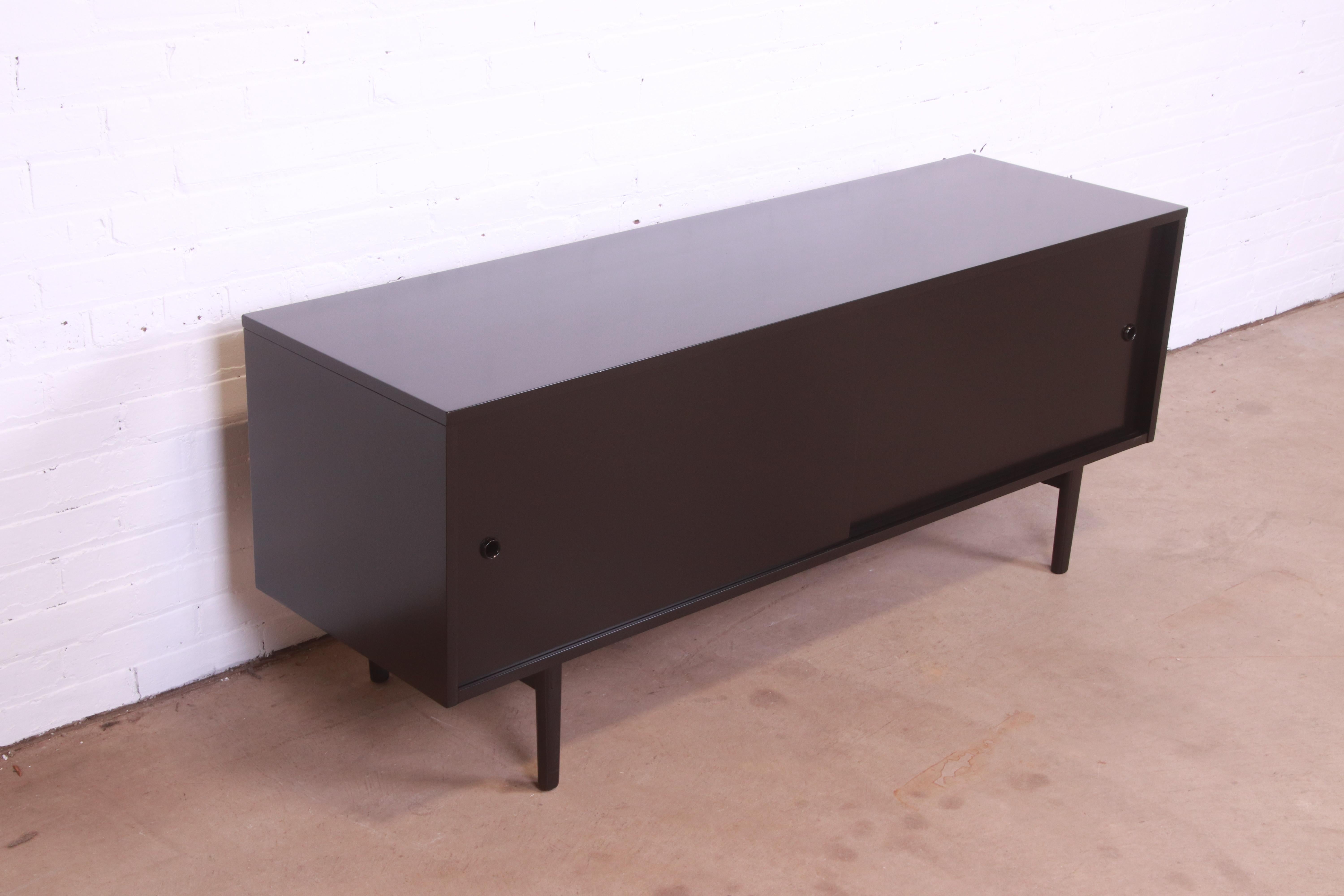 Mid-20th Century Paul McCobb Planner Group Black Lacquered Credenza or Record Cabinet, Refinished