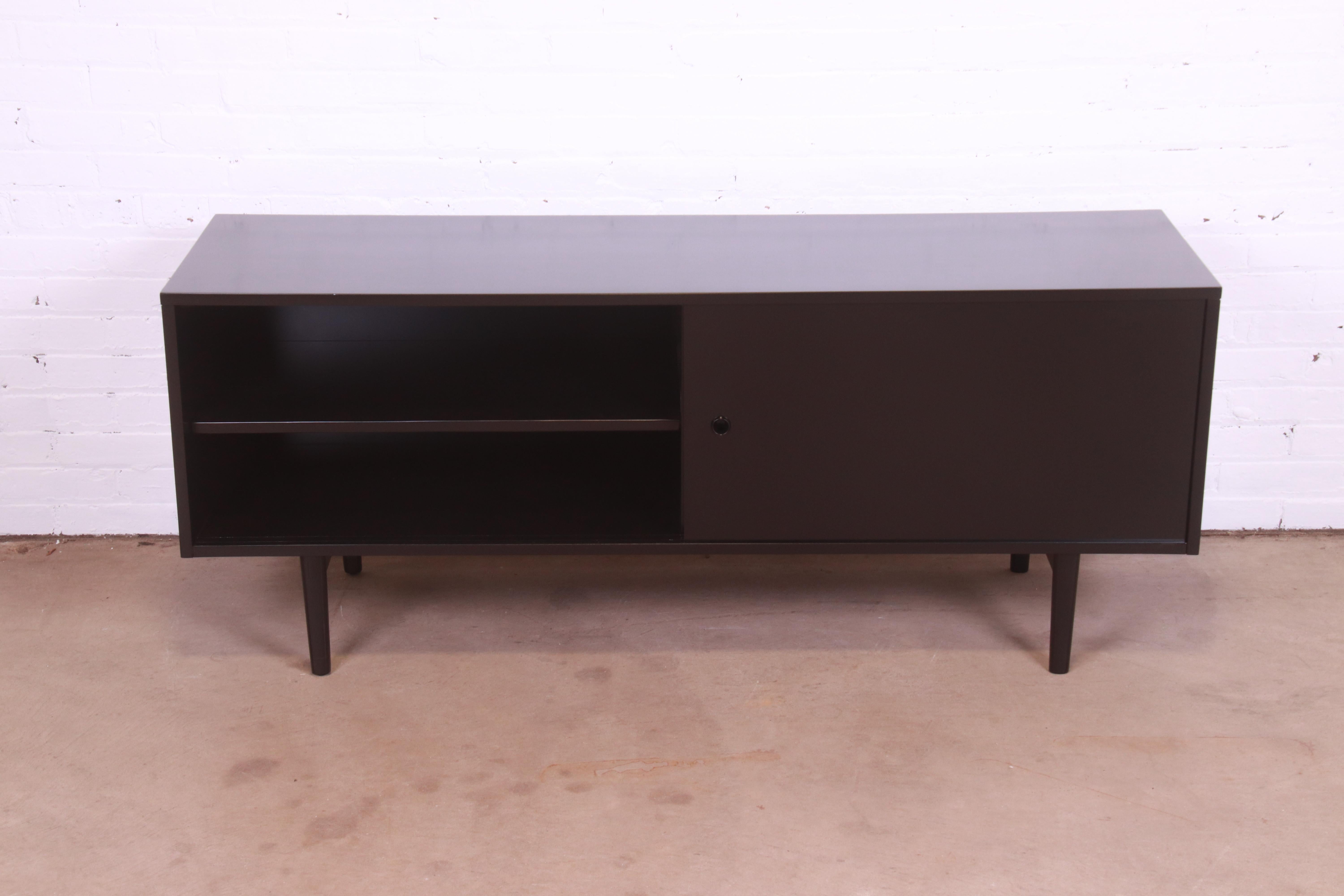 Paul McCobb Planner Group Black Lacquered Credenza or Record Cabinet, Refinished 1