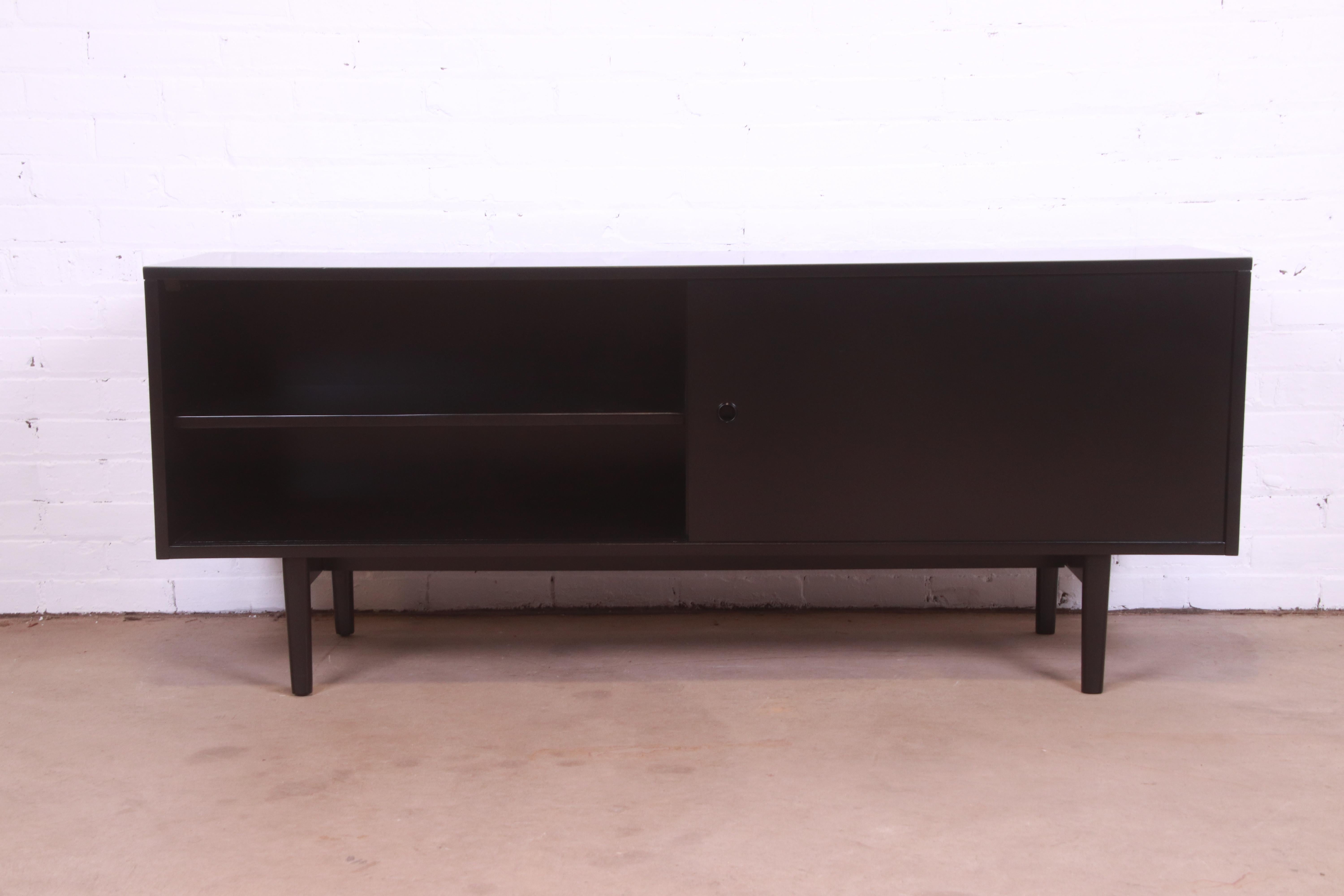 Paul McCobb Planner Group Black Lacquered Credenza or Record Cabinet, Refinished 2