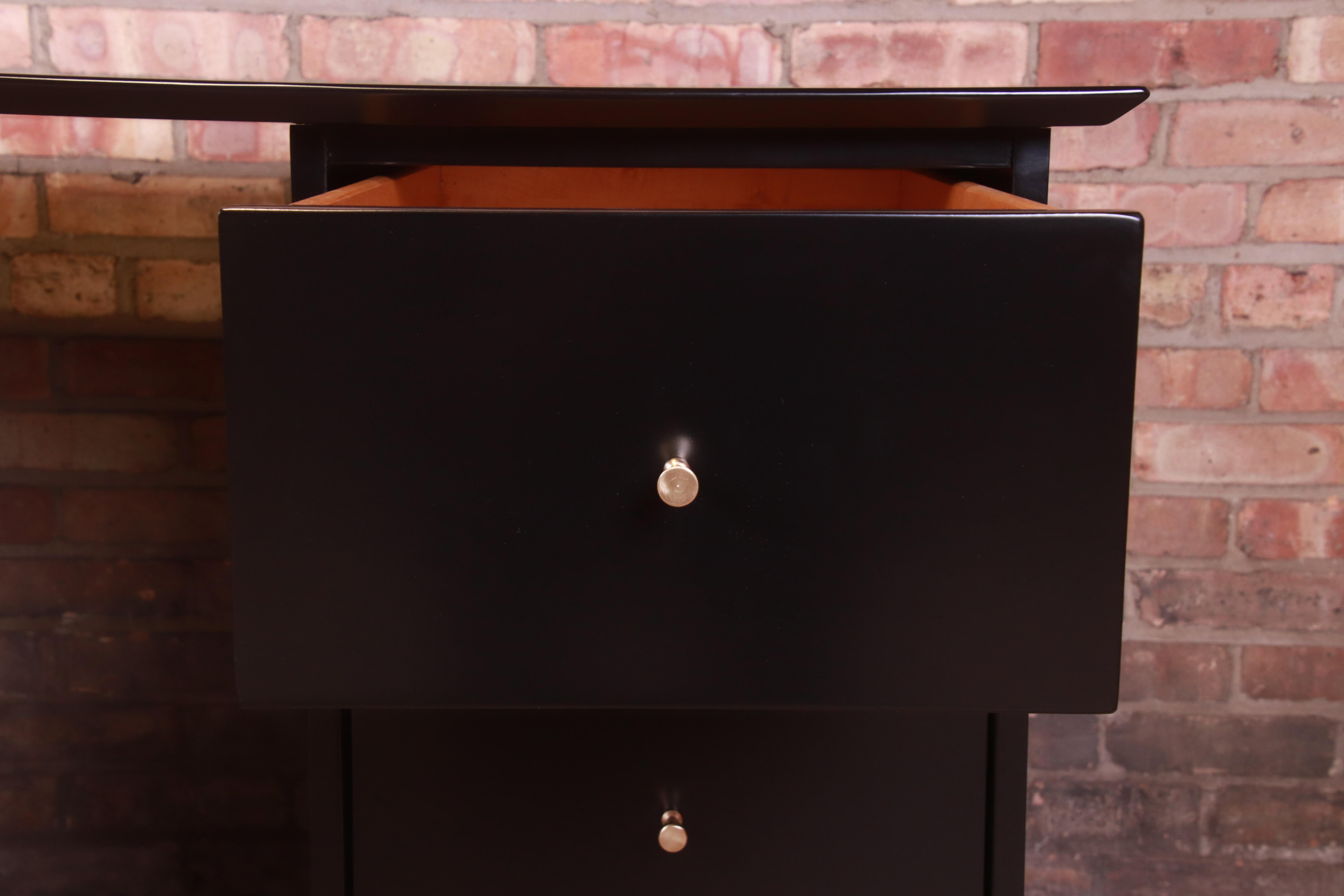 Paul McCobb Planner Group Black Lacquered Double Pedestal Desk, Newly Refinished For Sale 5