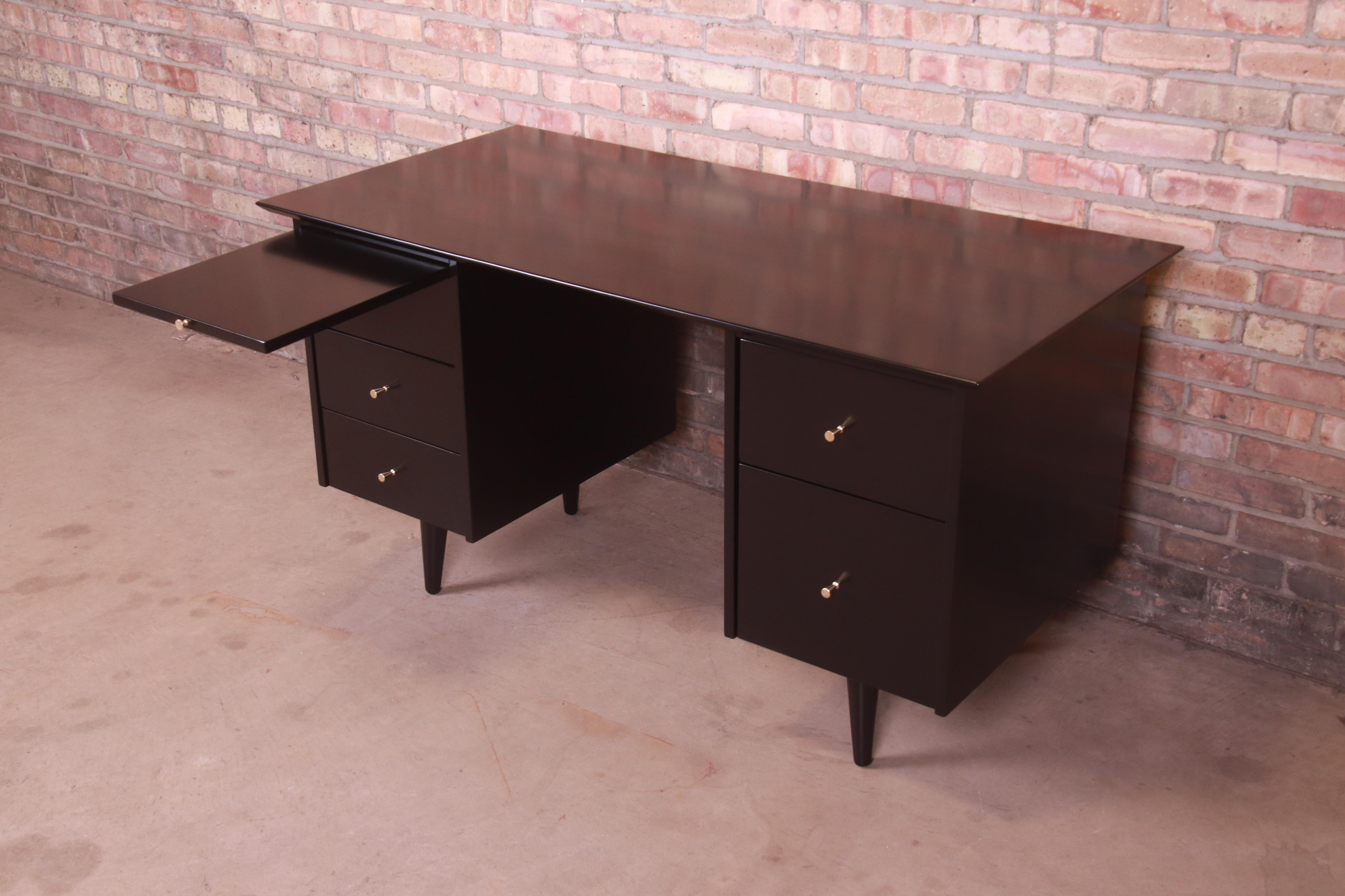 Paul McCobb Planner Group Black Lacquered Double Pedestal Desk, Newly Refinished For Sale 7