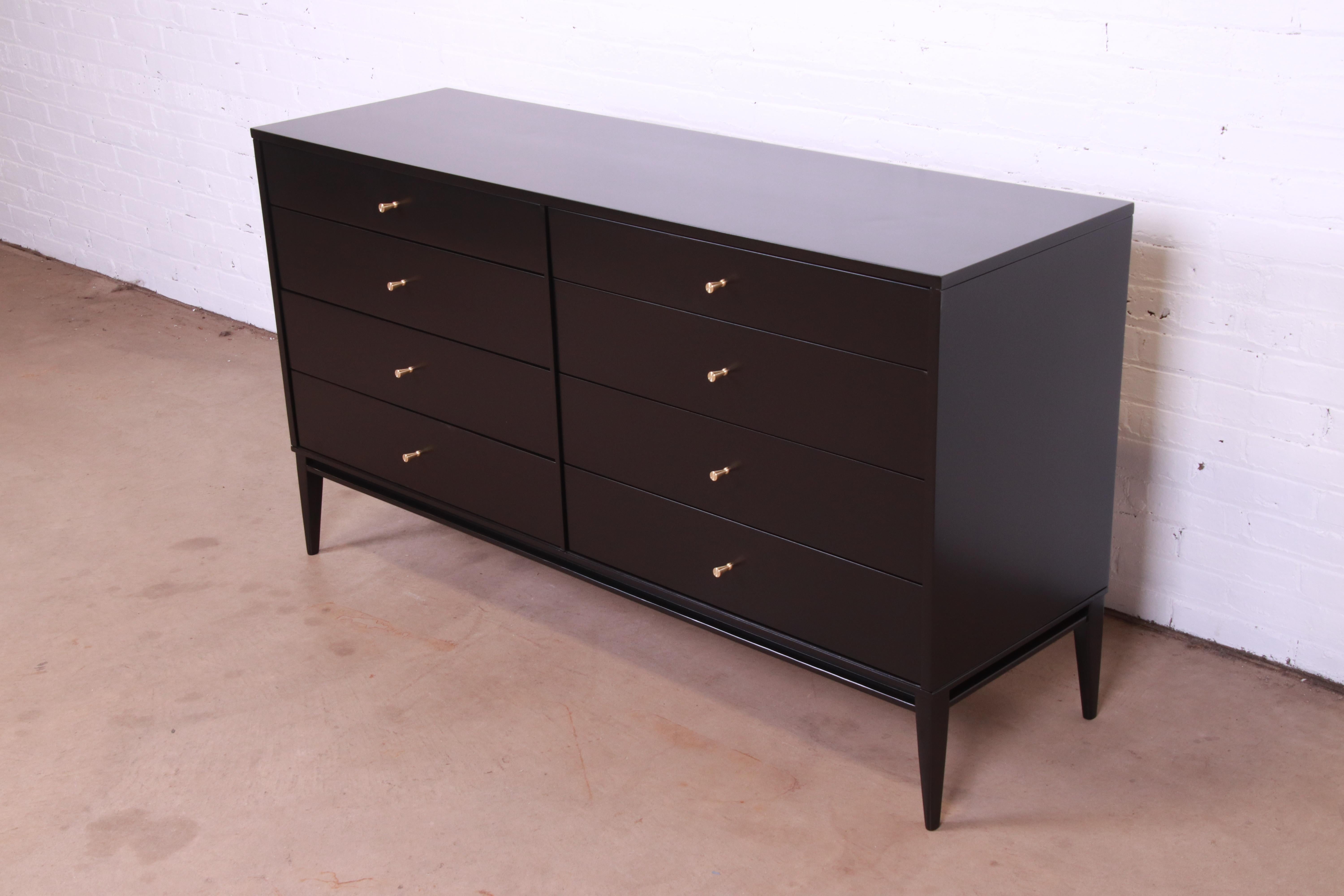 Mid-Century Modern Paul McCobb Planner Group Black Lacquered Dresser or Credenza, Newly Refinished