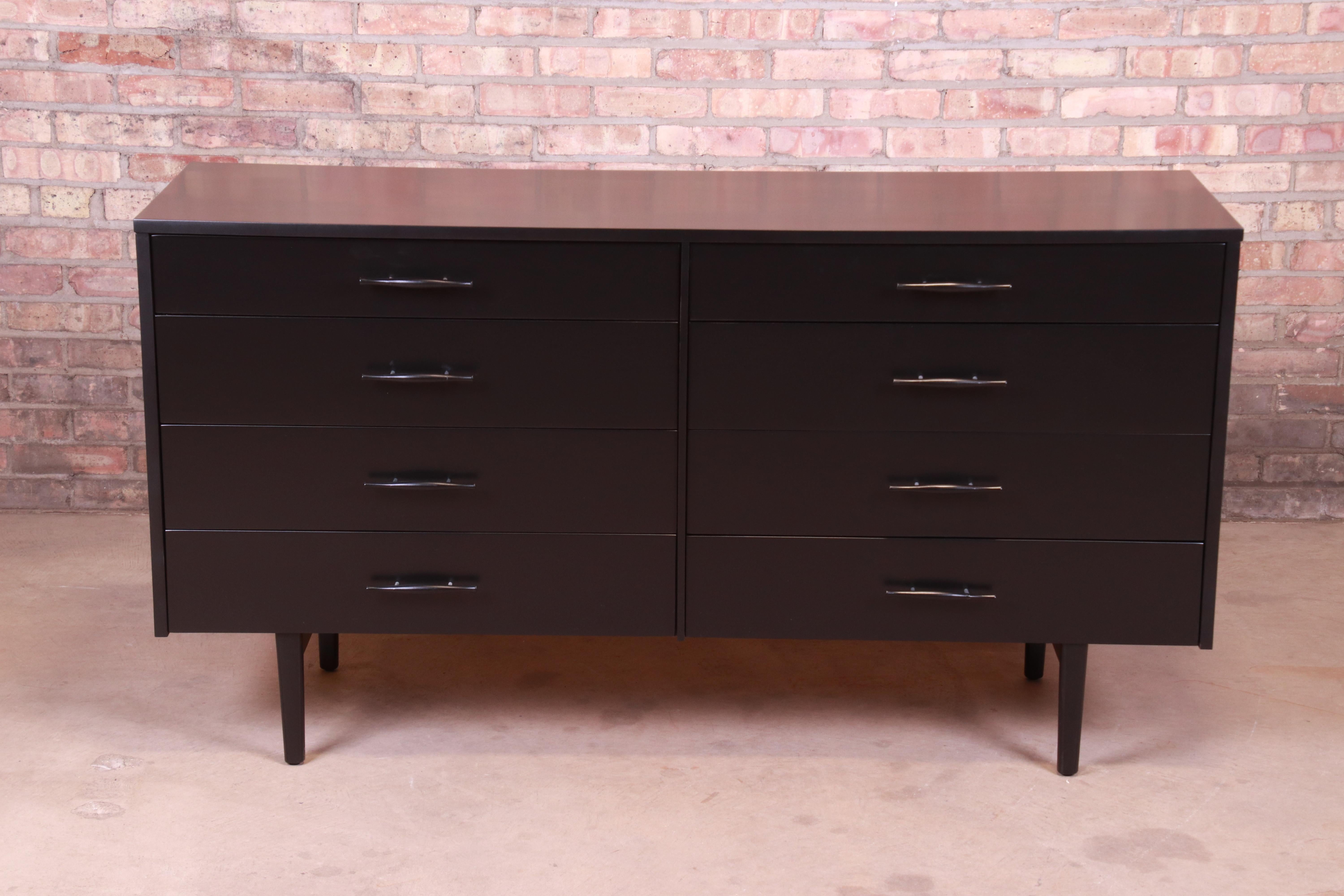 American Paul McCobb Planner Group Black Lacquered Dresser or Credenza, Newly Refinished