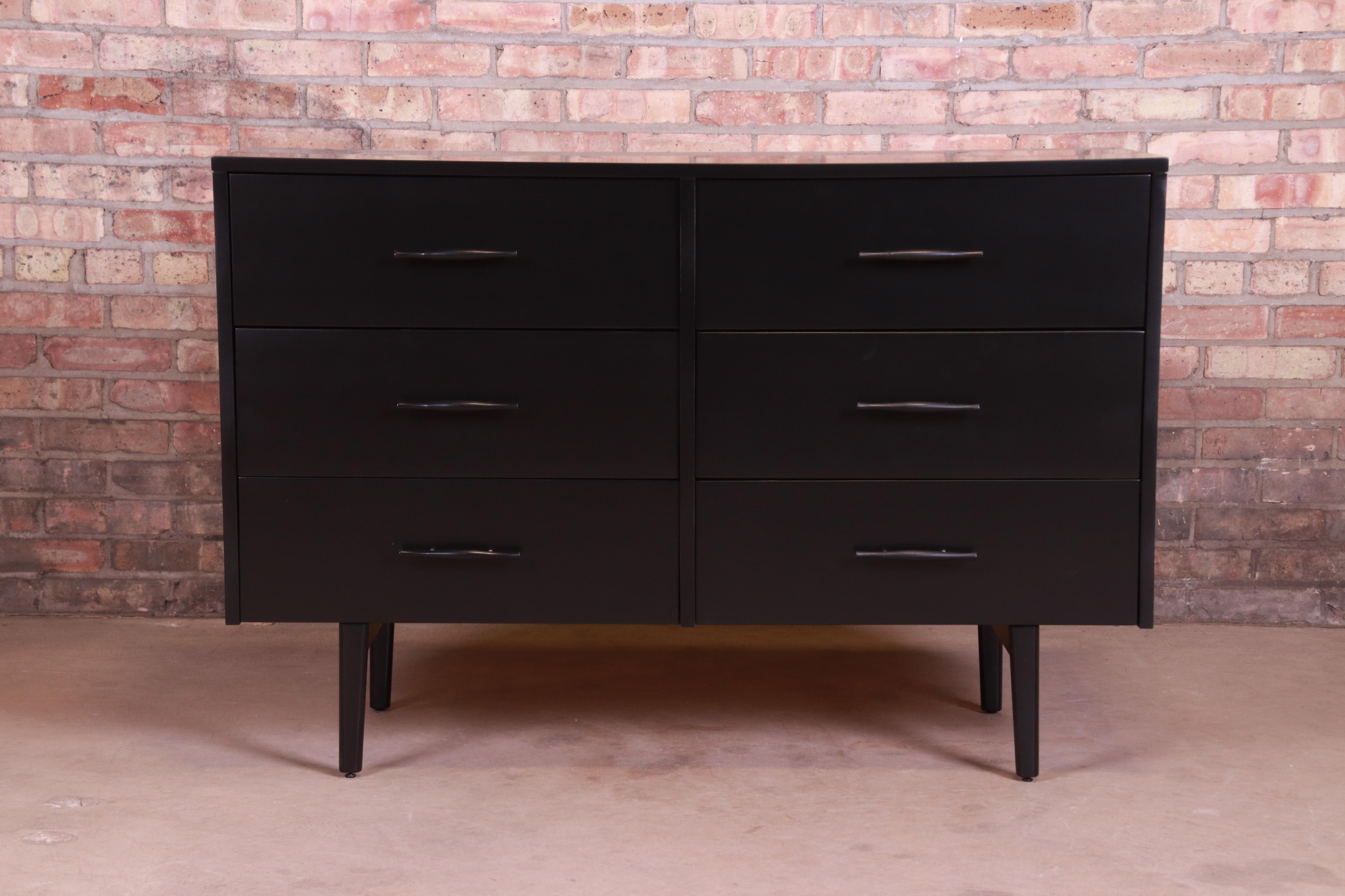 American Paul McCobb Planner Group Black Lacquered Dresser or Credenza, Newly Refinished
