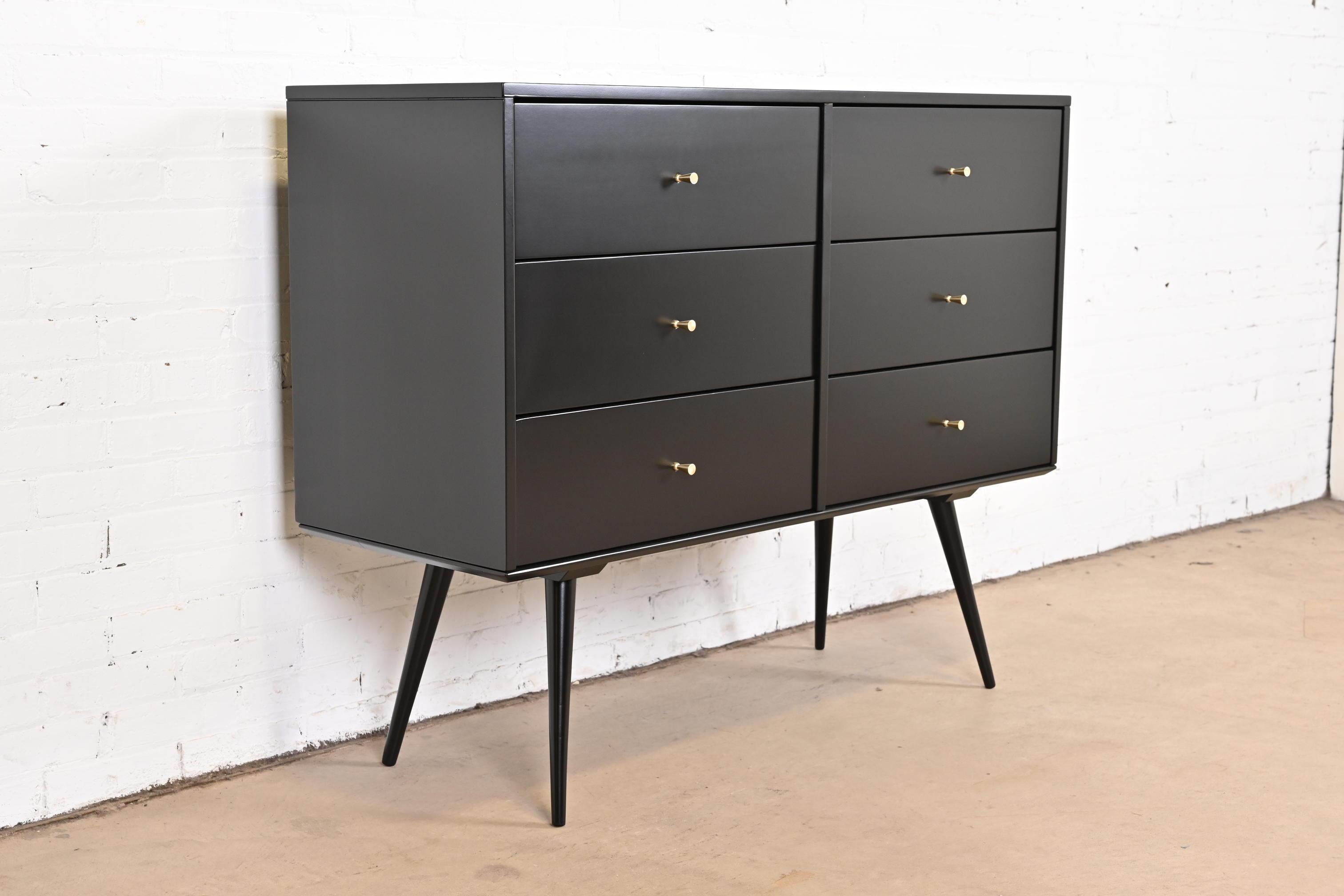 Paul McCobb Planner Group Black Lacquered Dresser or Credenza, Newly Refinished In Good Condition For Sale In South Bend, IN