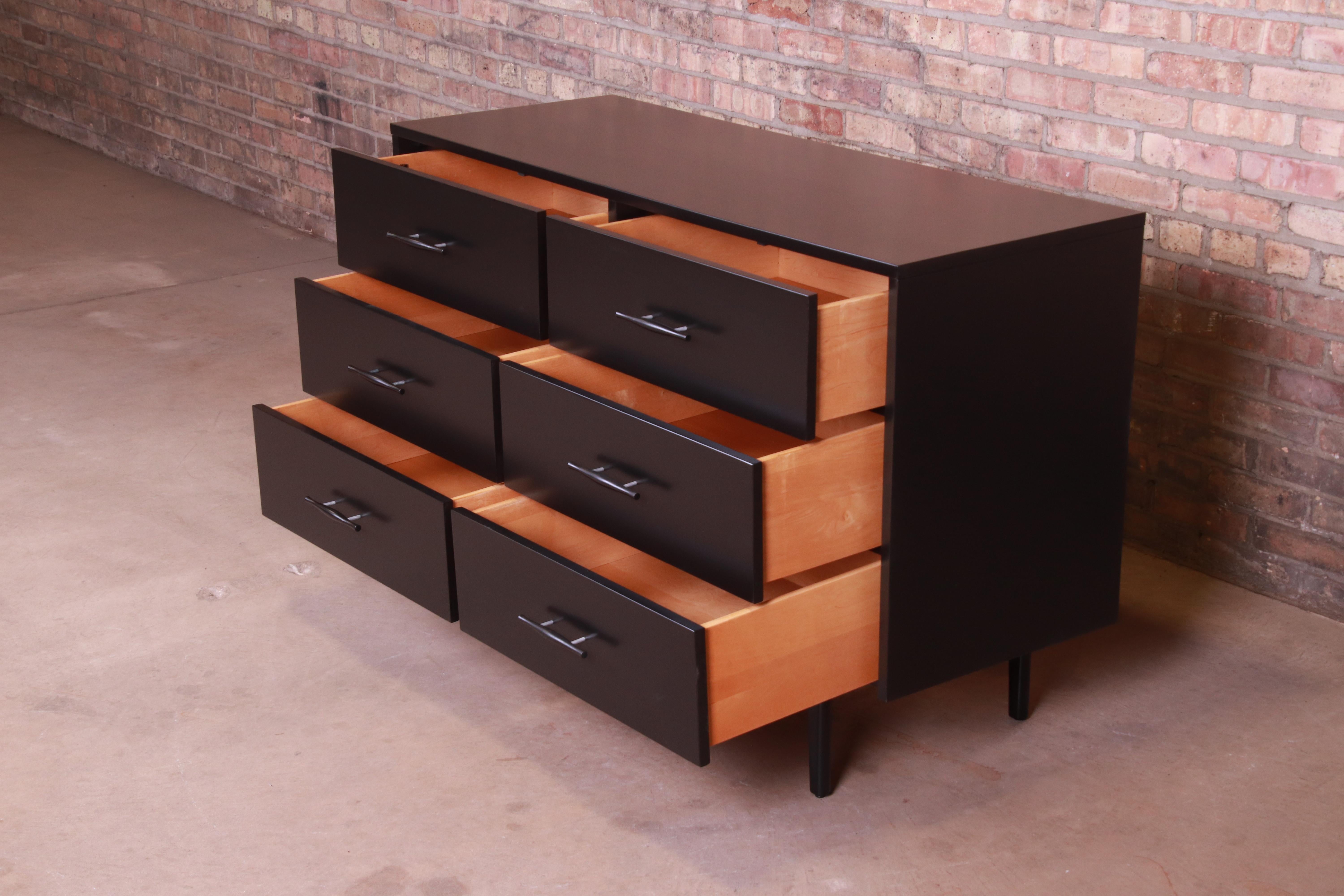 Aluminum Paul McCobb Planner Group Black Lacquered Dresser or Credenza, Newly Refinished