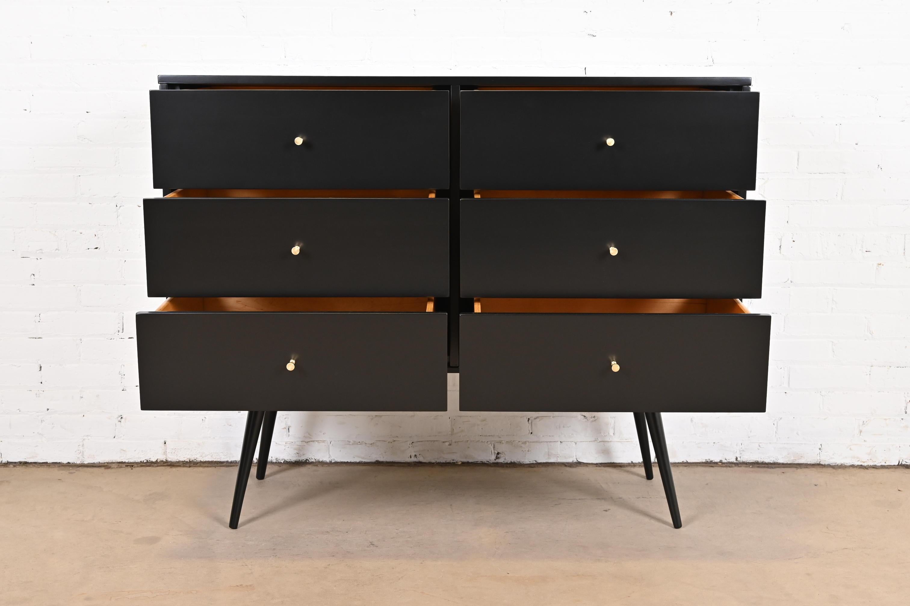 Brass Paul McCobb Planner Group Black Lacquered Dresser or Credenza, Newly Refinished For Sale