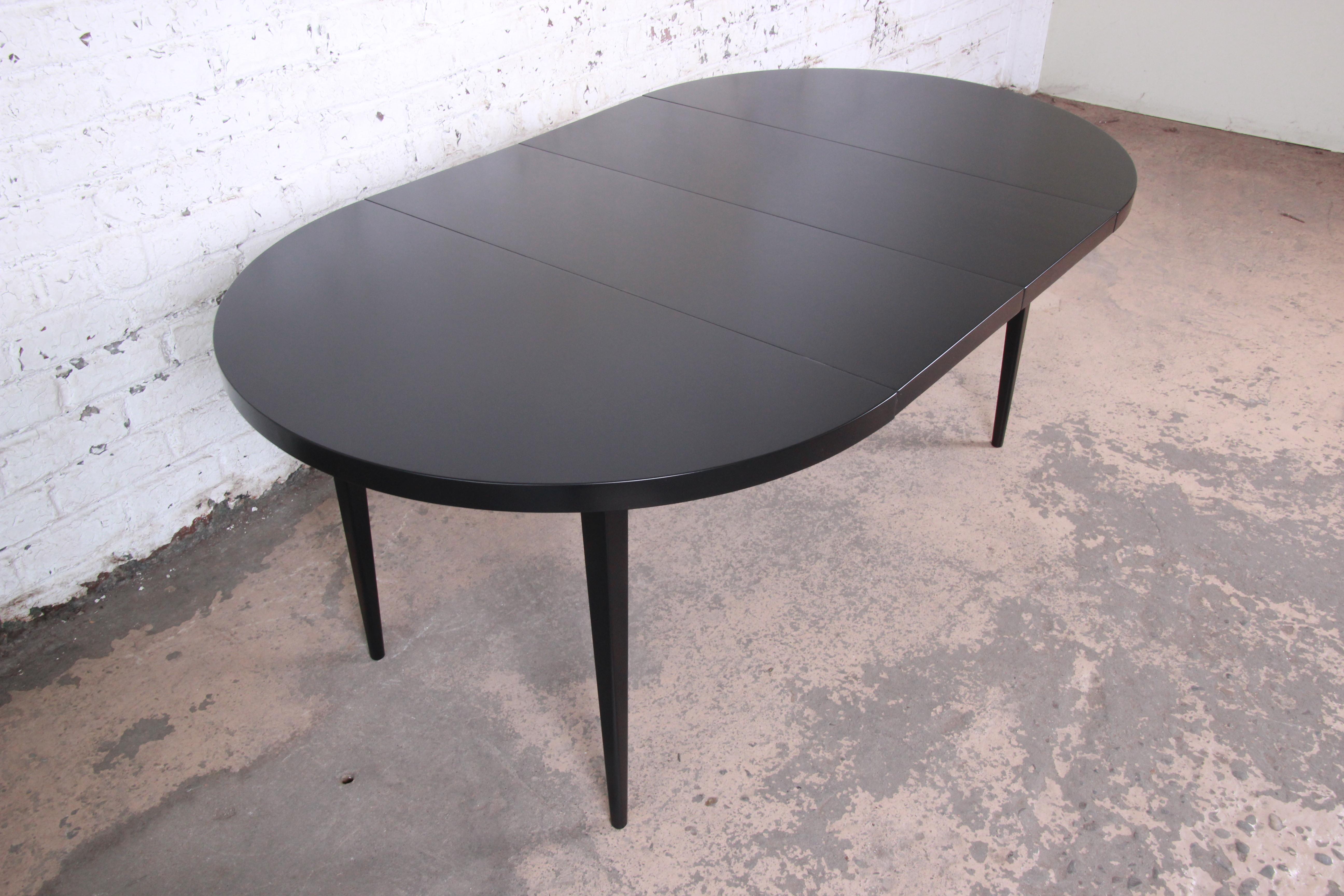Mid-Century Modern Paul McCobb Planner Group Black Lacquered Extension Dining Table, Newly Restored
