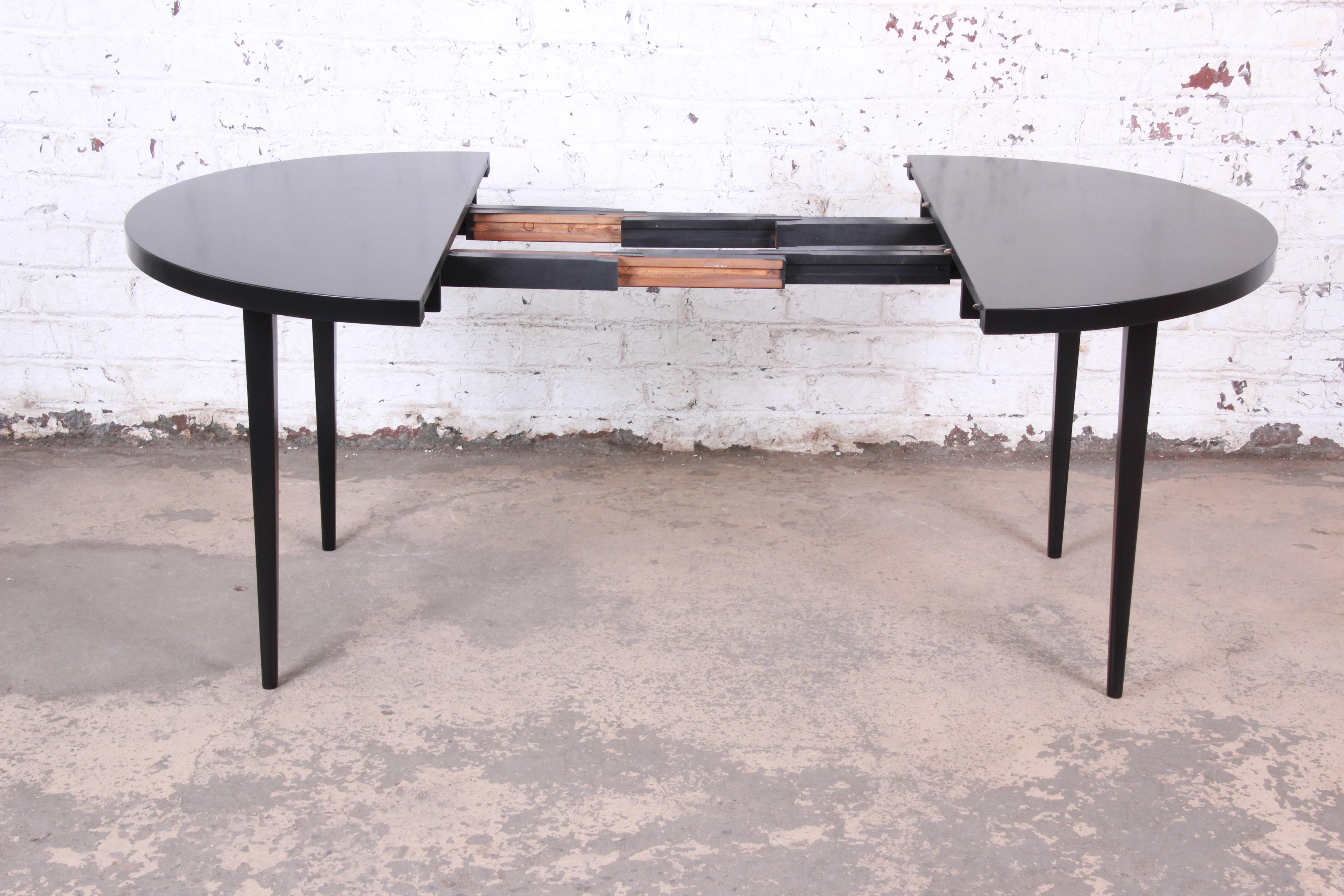 Birch Paul McCobb Planner Group Black Lacquered Extension Dining Table, Newly Restored