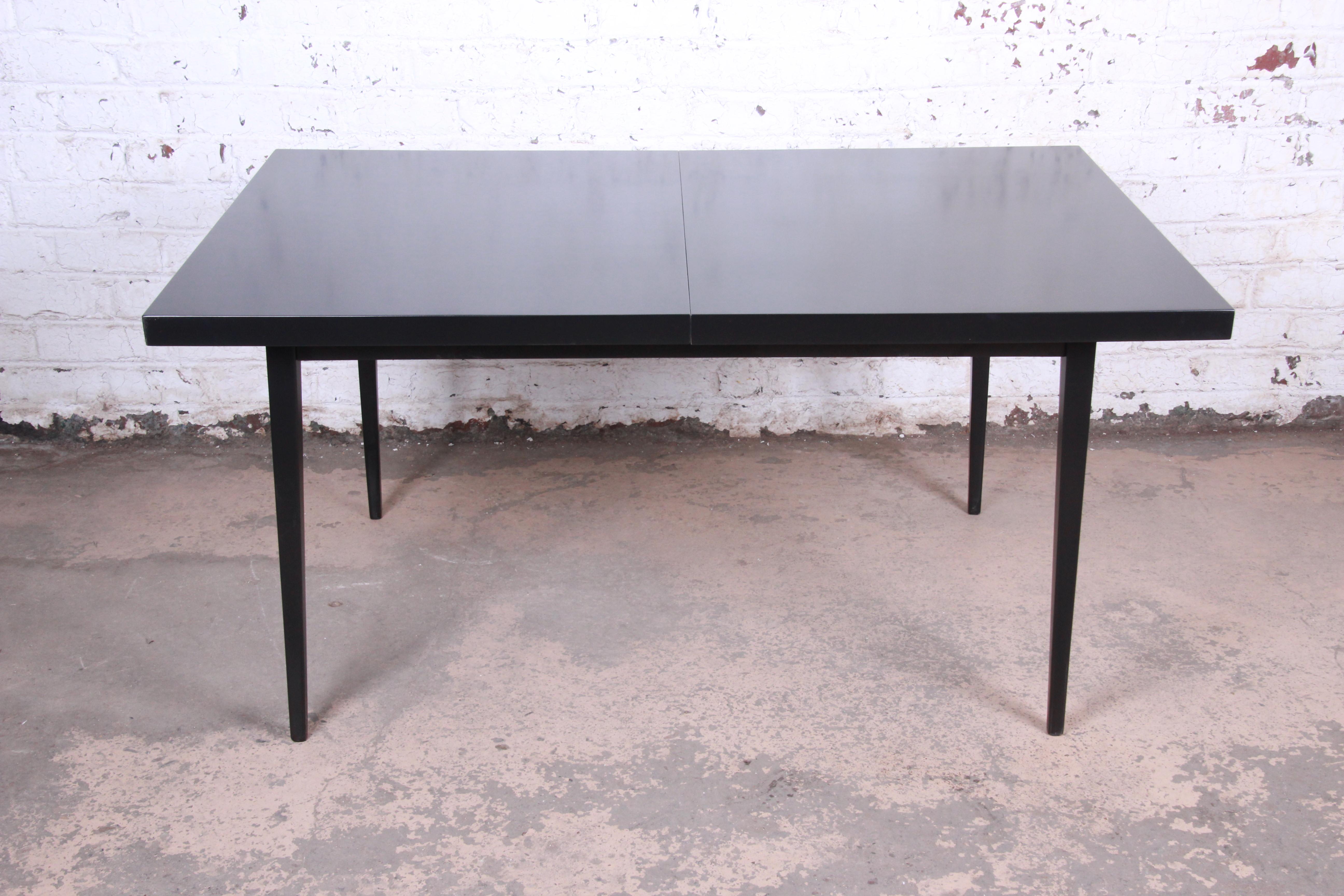 Birch Paul McCobb Planner Group Black Lacquered Extension Dining Table, Newly Restored