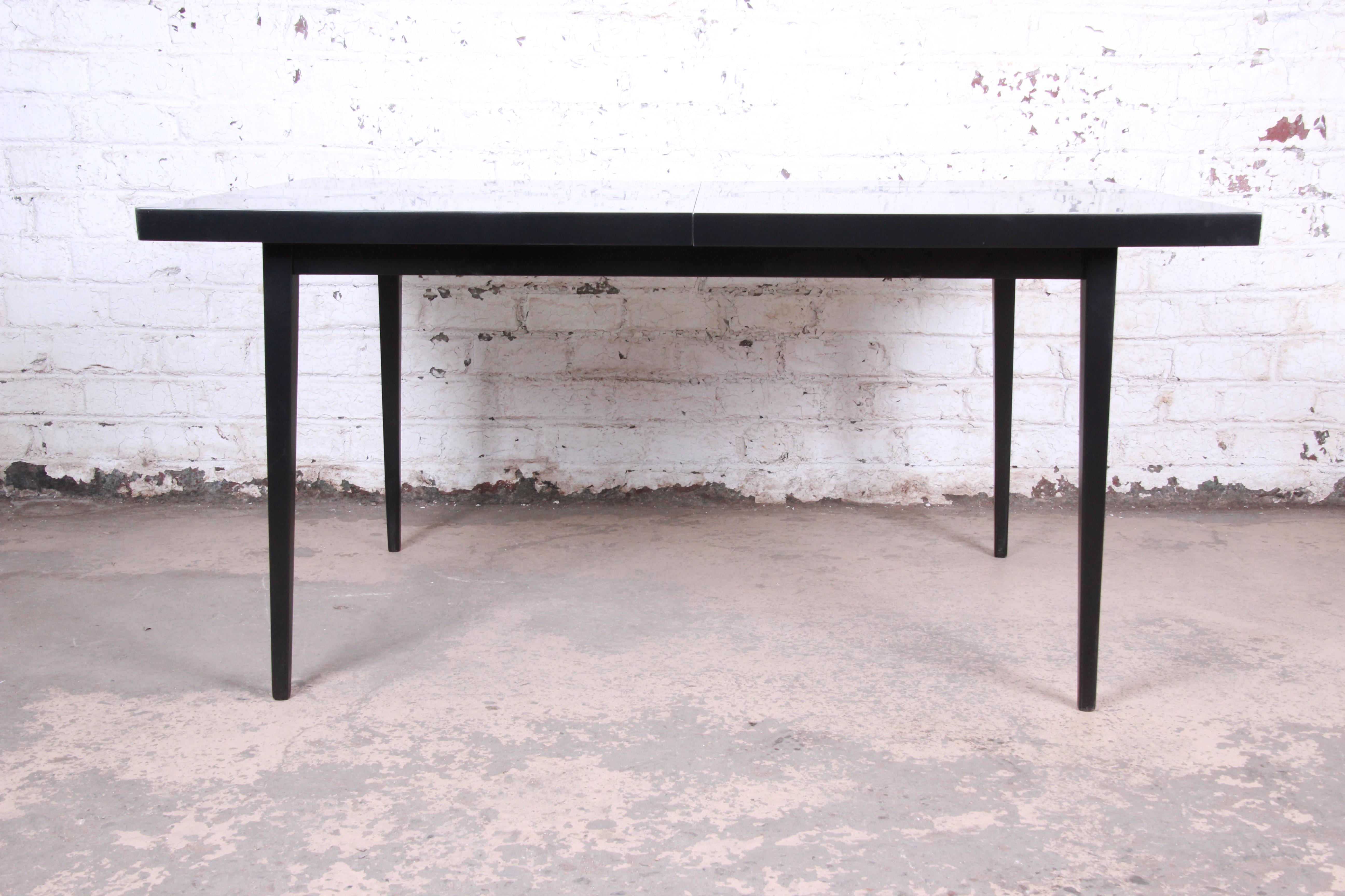 Paul McCobb Planner Group Black Lacquered Extension Dining Table, Newly Restored 1