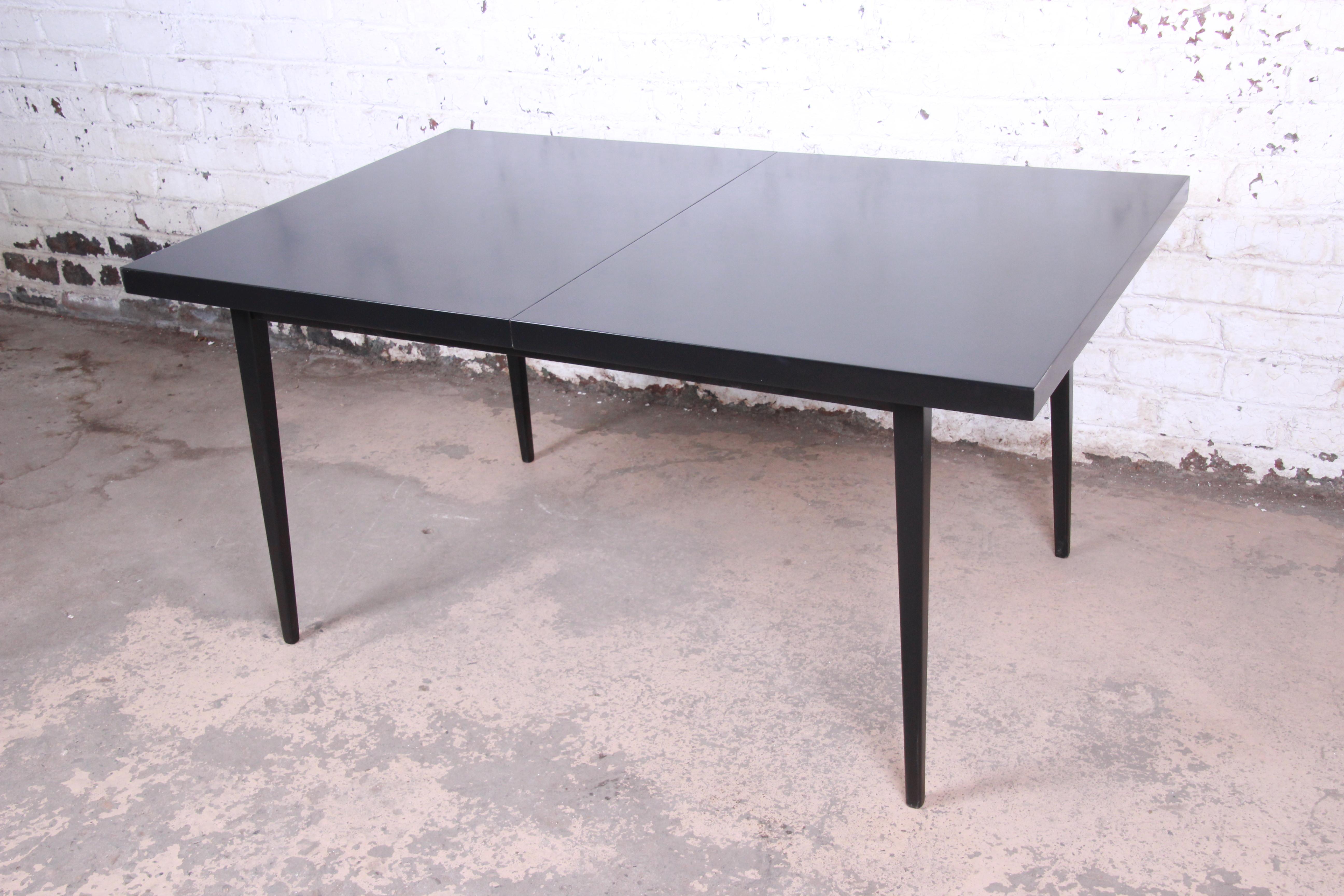 Paul McCobb Planner Group Black Lacquered Extension Dining Table, Newly Restored 2