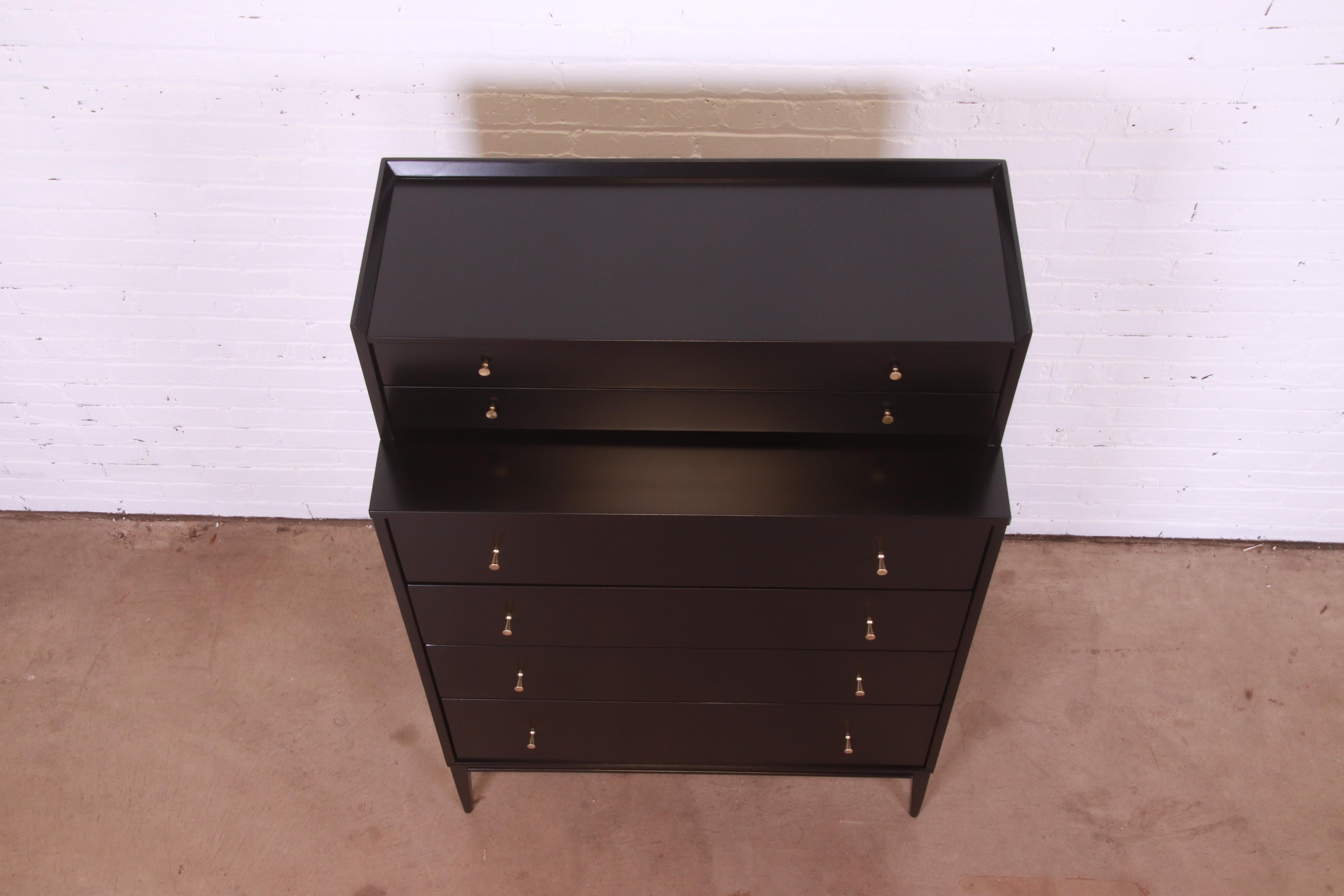 Paul McCobb Planner Group Black Lacquered Highboy Dresser, Newly Refinished 3
