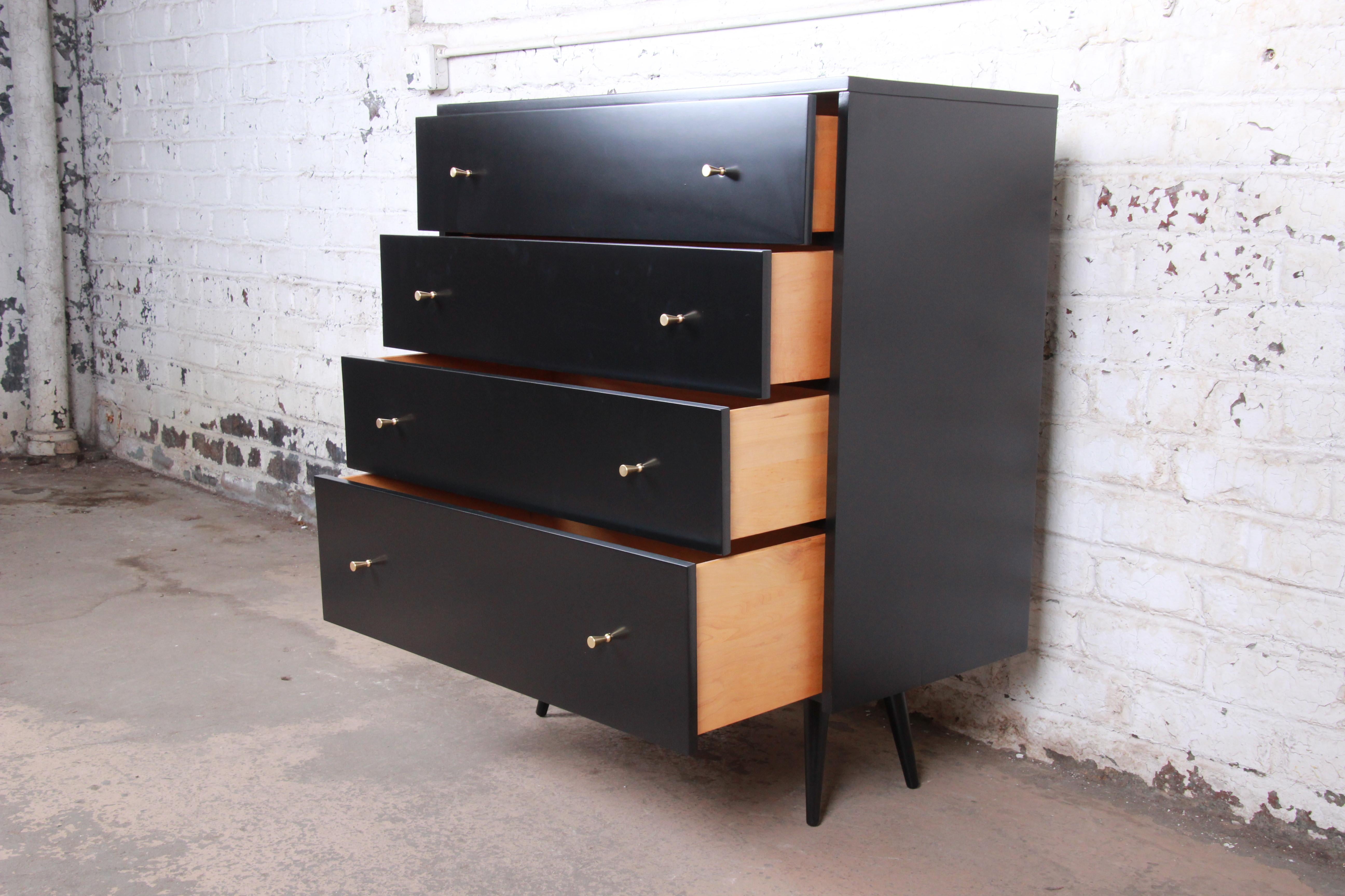 Paul McCobb Planner Group Black Lacquered Highboy Dresser, Newly Restored 2