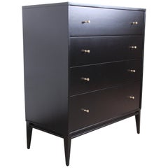Paul McCobb Planner Group Black Lacquered Highboy Dresser, Newly Restored