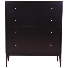 Paul McCobb Planner Group Black Lacquered Highboy Dresser, Newly Restored