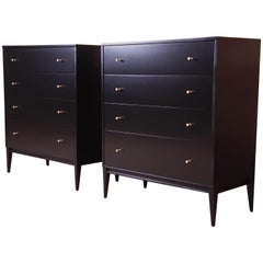 Paul McCobb Planner Group Black Lacquered Highboy Dressers, Newly Restored