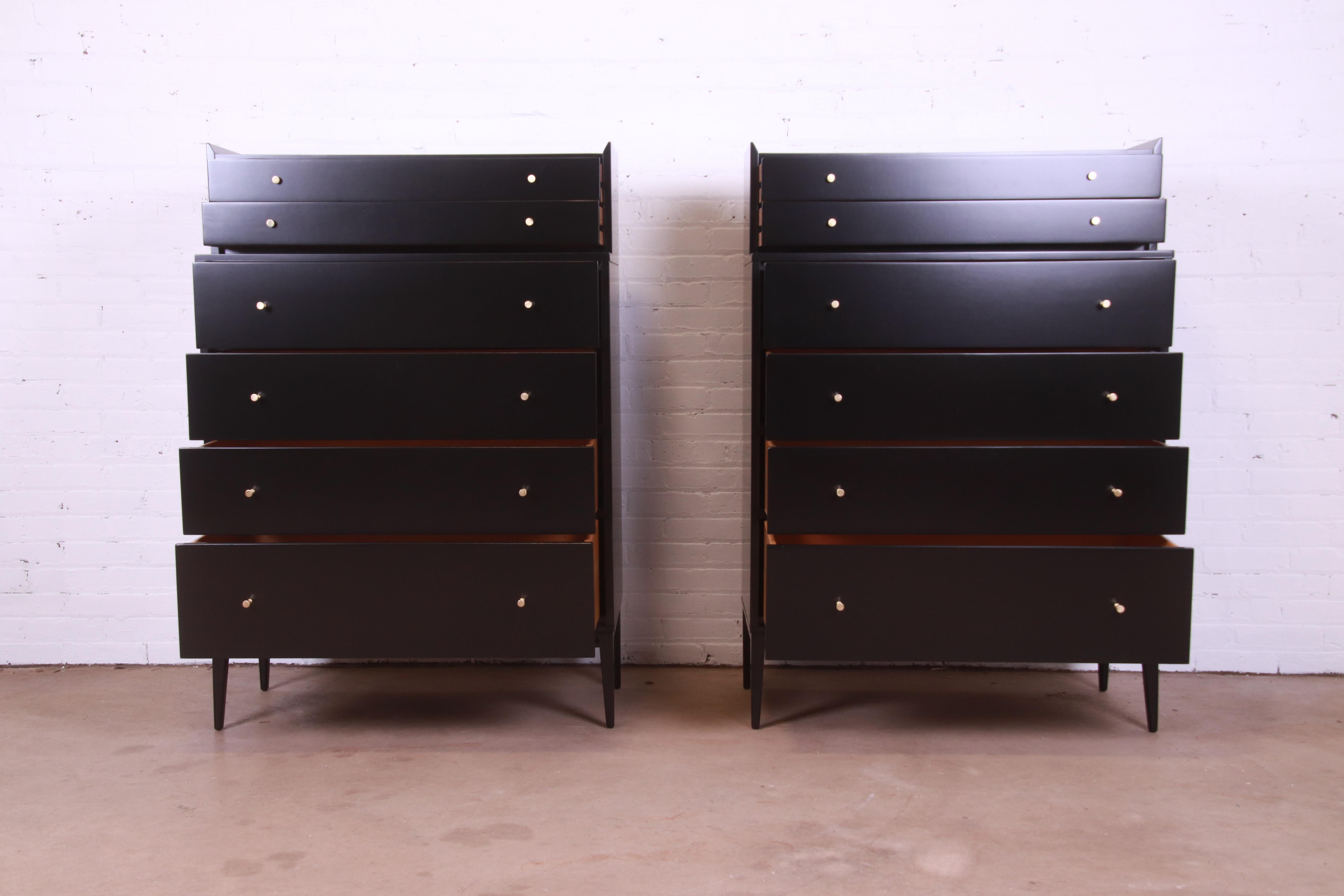 Paul McCobb Planner Group Black Lacquered Highboy Dressers, Pair 1