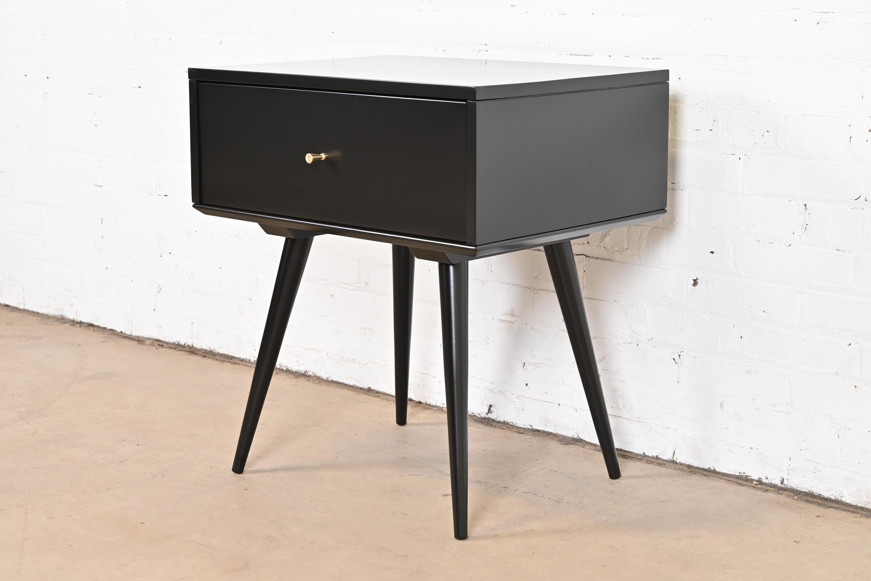 American Paul McCobb Planner Group Black Lacquered Nightstand, Newly Refinished