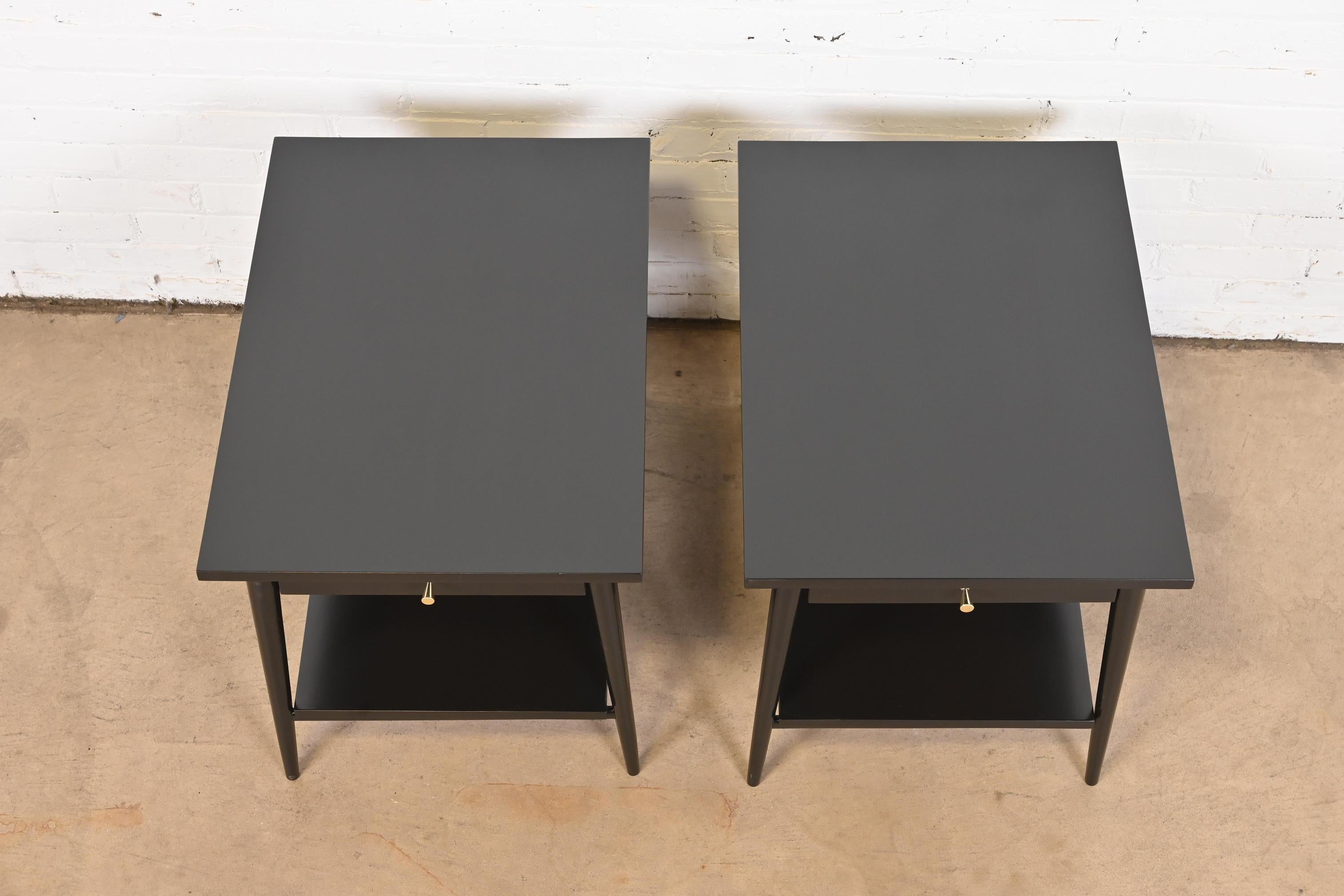 Paul McCobb Planner Group Black Lacquered Nightstands, Newly Refinished For Sale 3