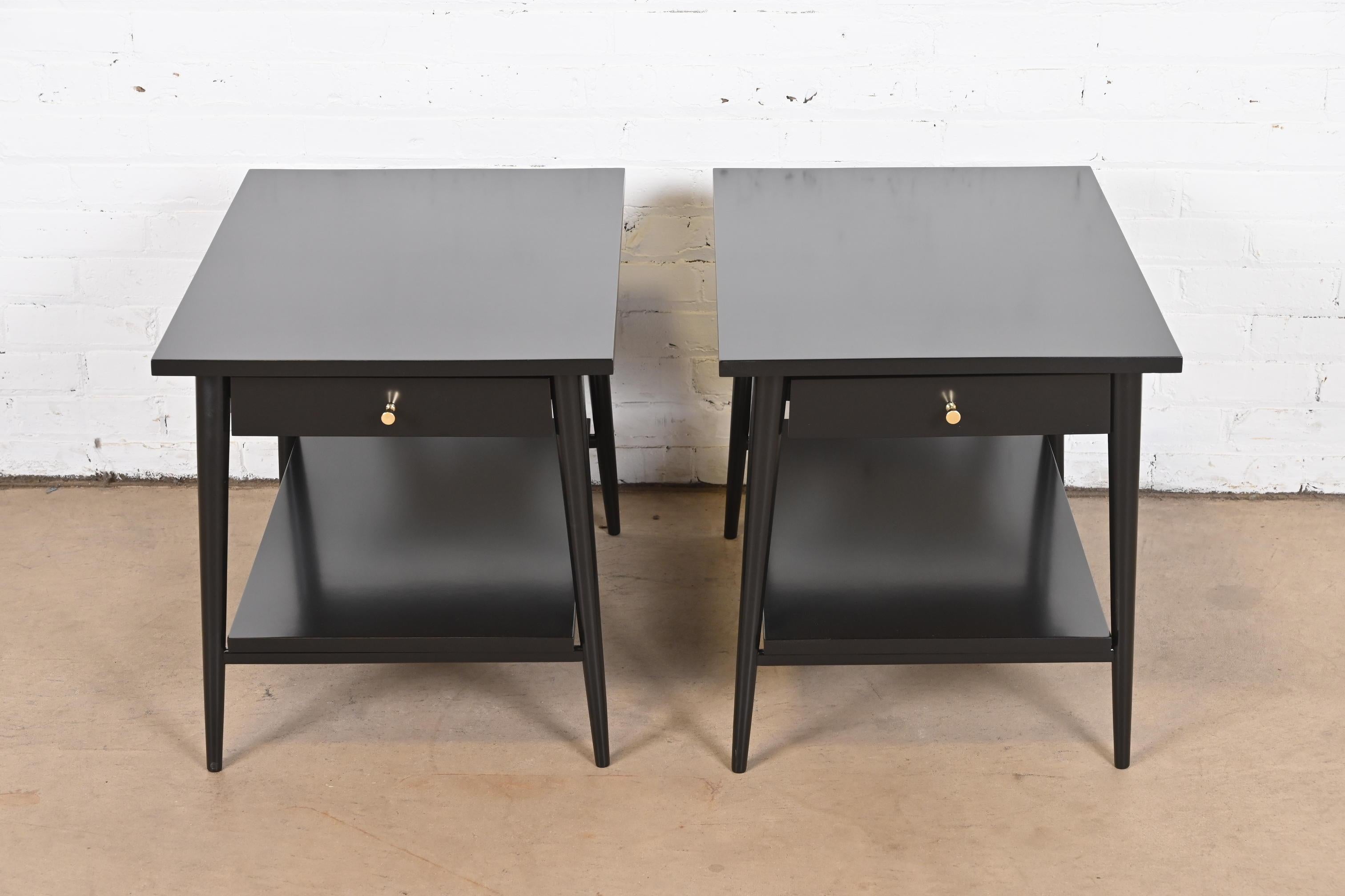 Mid-Century Modern Paul McCobb Planner Group Black Lacquered Nightstands, Newly Refinished For Sale