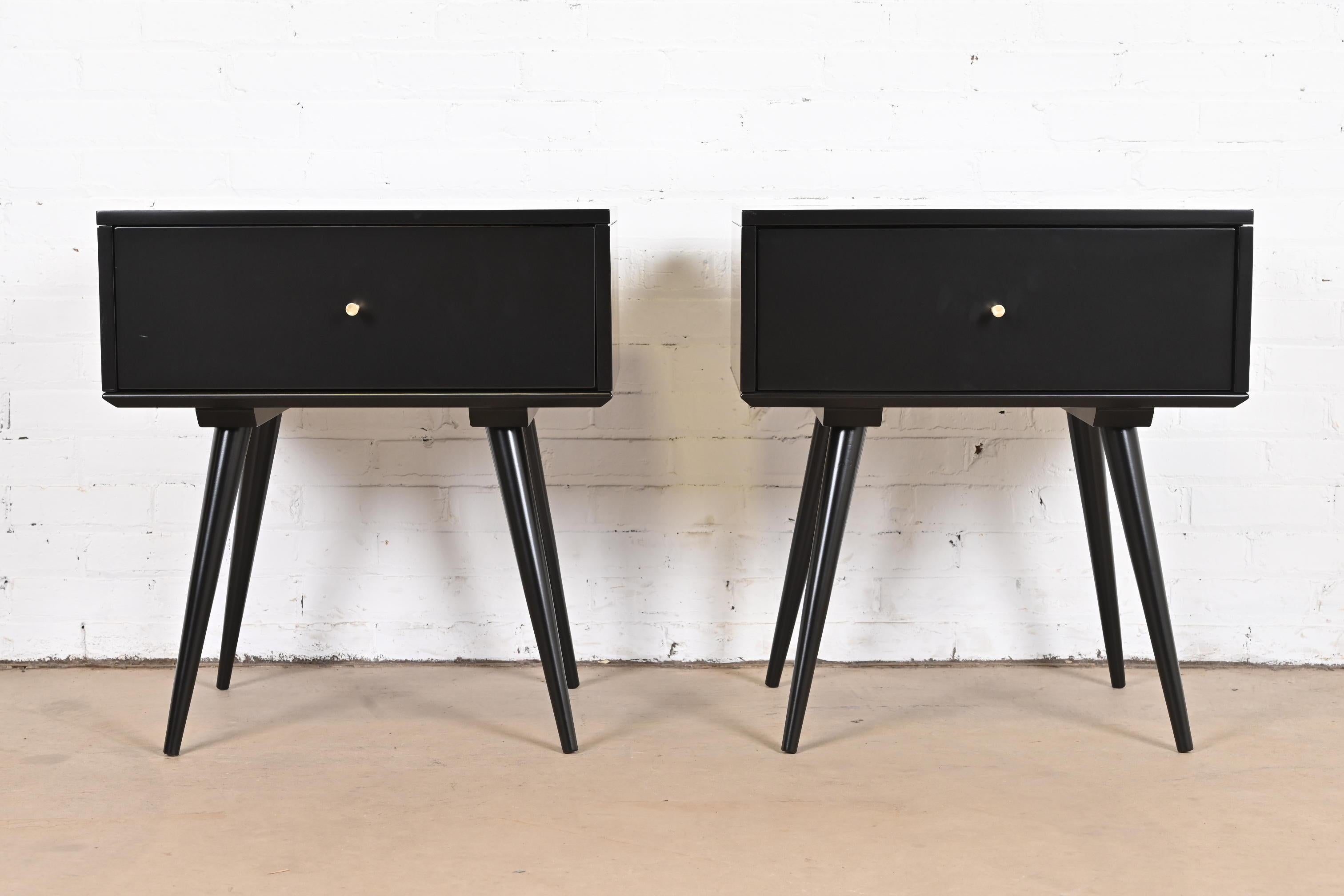Mid-Century Modern Paul McCobb Planner Group Black Lacquered Nightstands, Newly Refinished