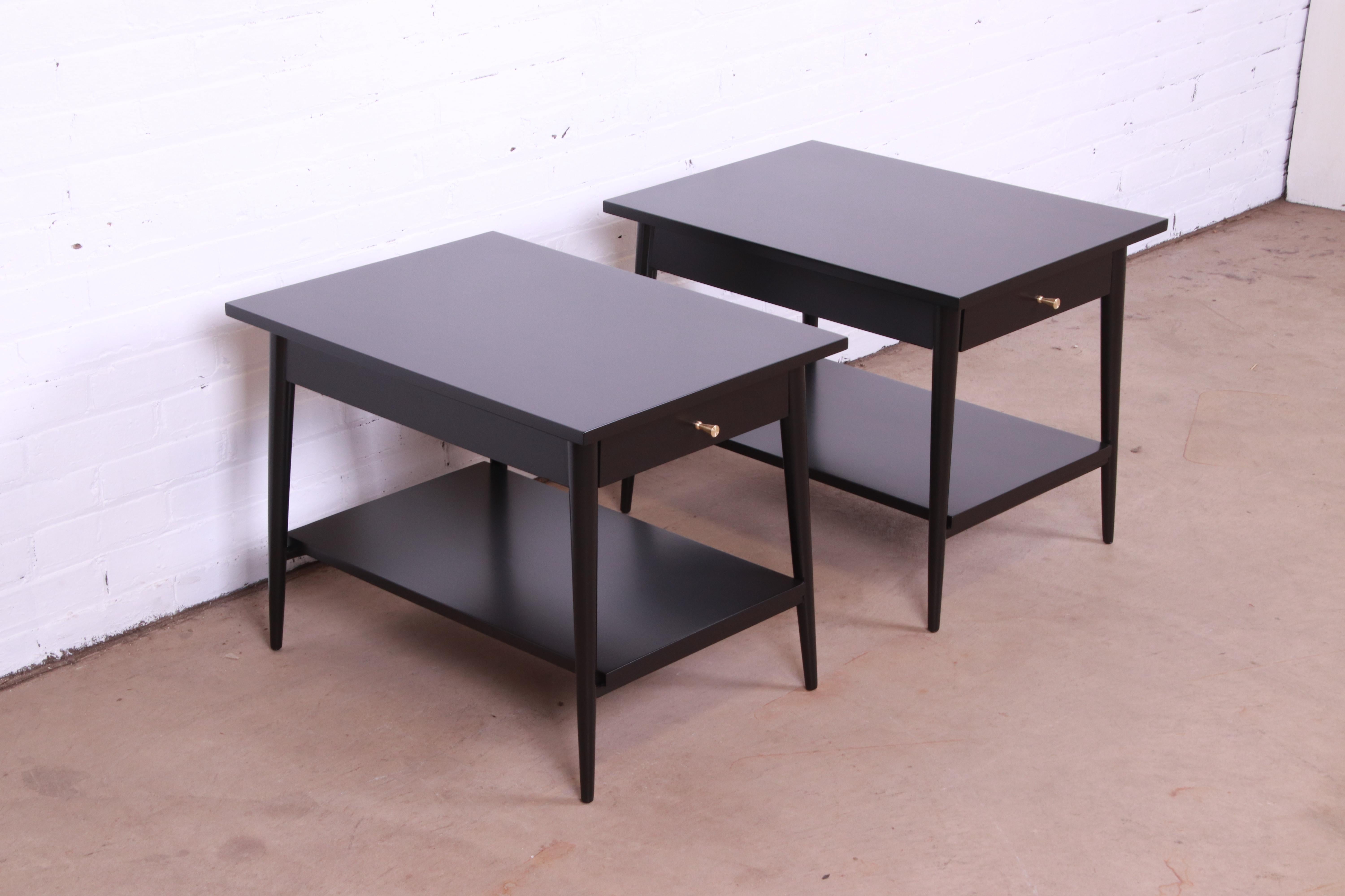 Mid-20th Century Paul McCobb Planner Group Black Lacquered Nightstands, Newly Refinished For Sale