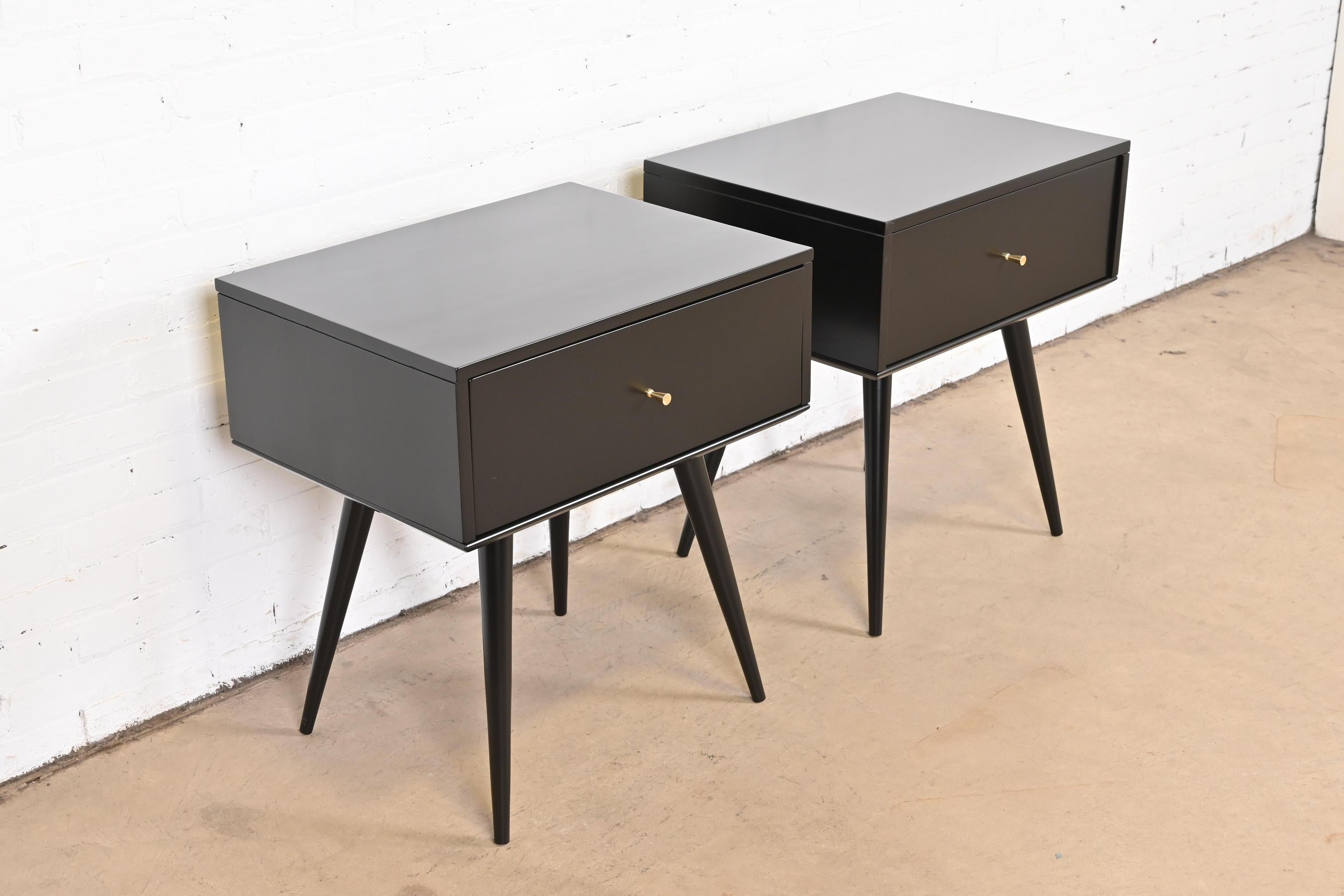 Mid-20th Century Paul McCobb Planner Group Black Lacquered Nightstands, Newly Refinished