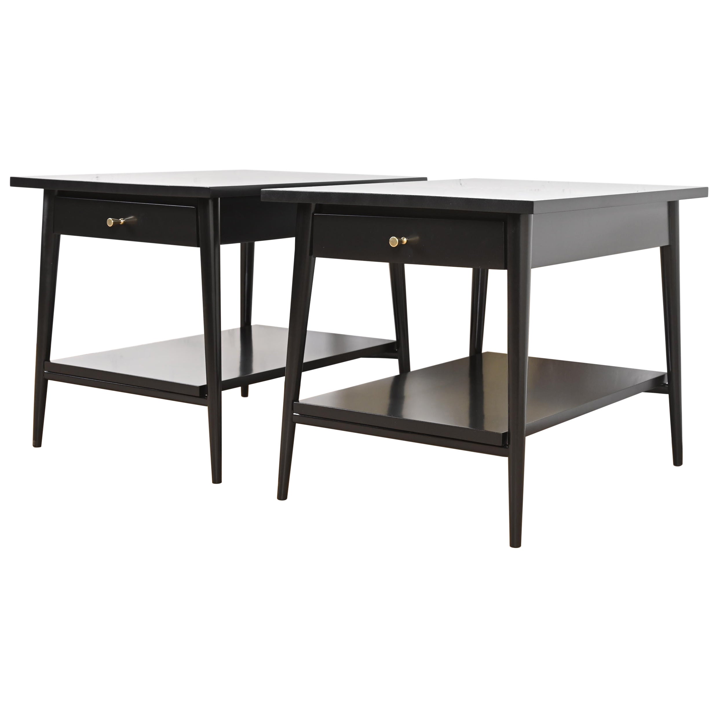 Paul McCobb Planner Group Black Lacquered Nightstands, Newly Refinished
