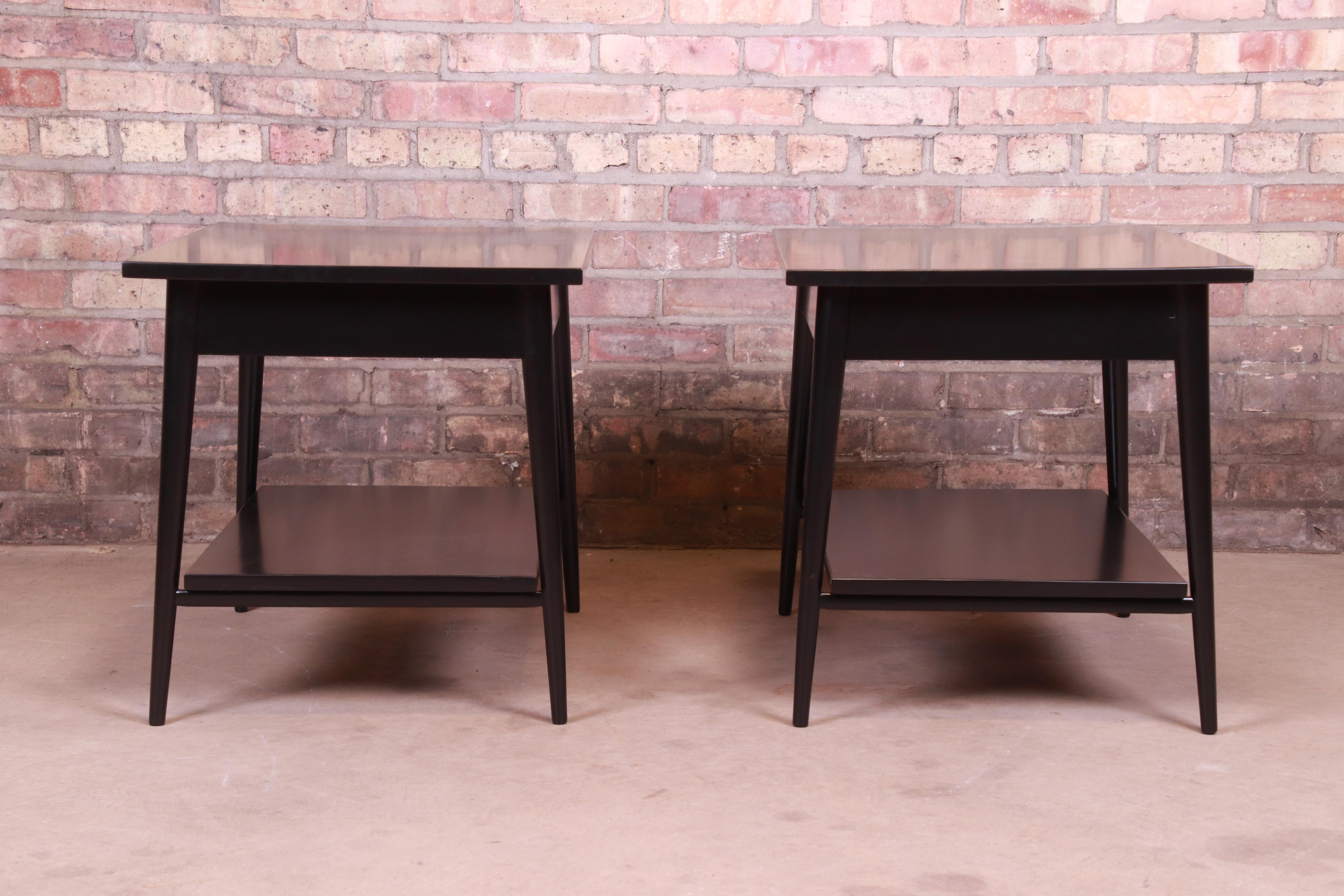 Paul McCobb Planner Group Black Lacquered Nightstands, Newly Restored 5