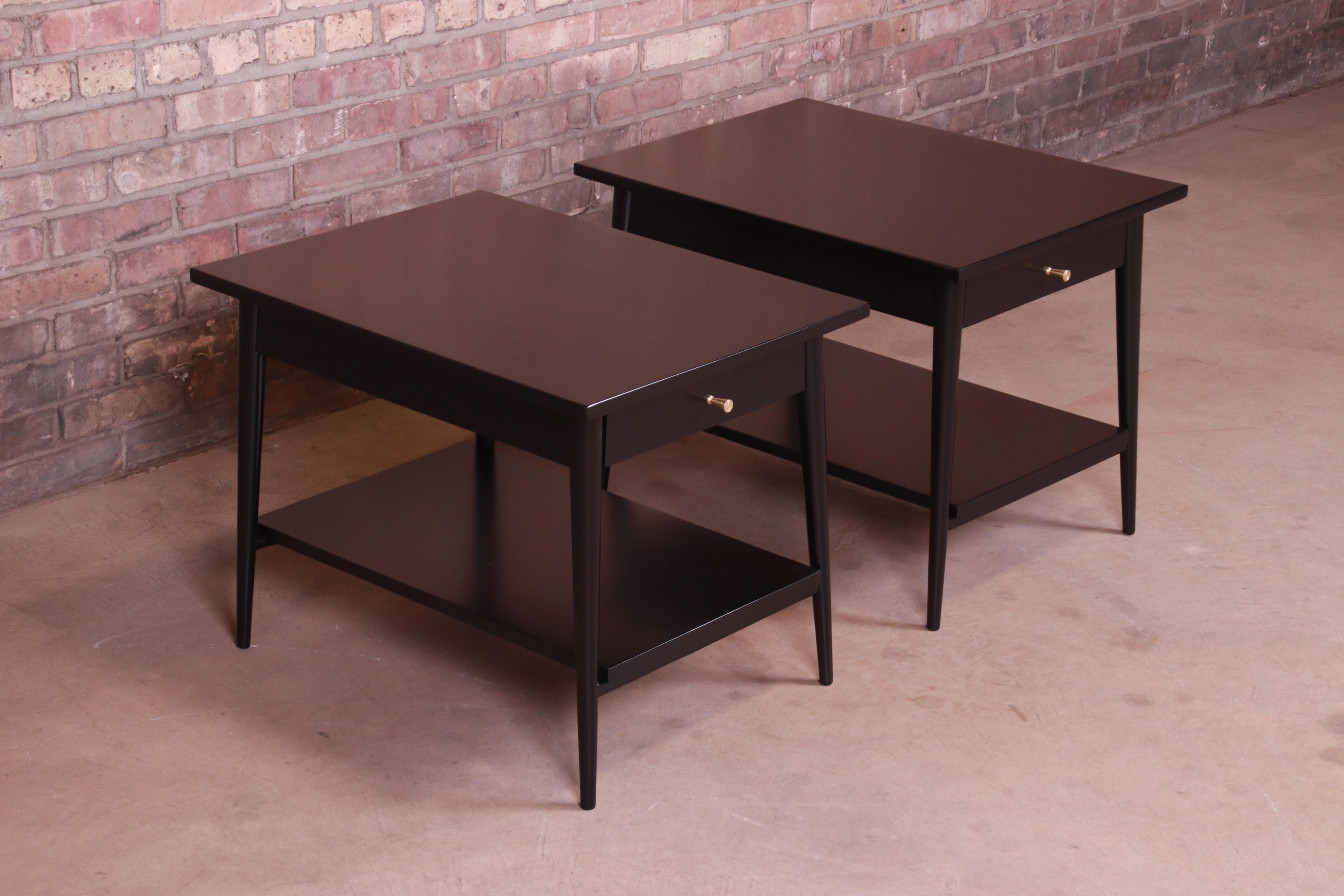 Paul McCobb Planner Group Black Lacquered Nightstands, Newly Restored In Good Condition In South Bend, IN