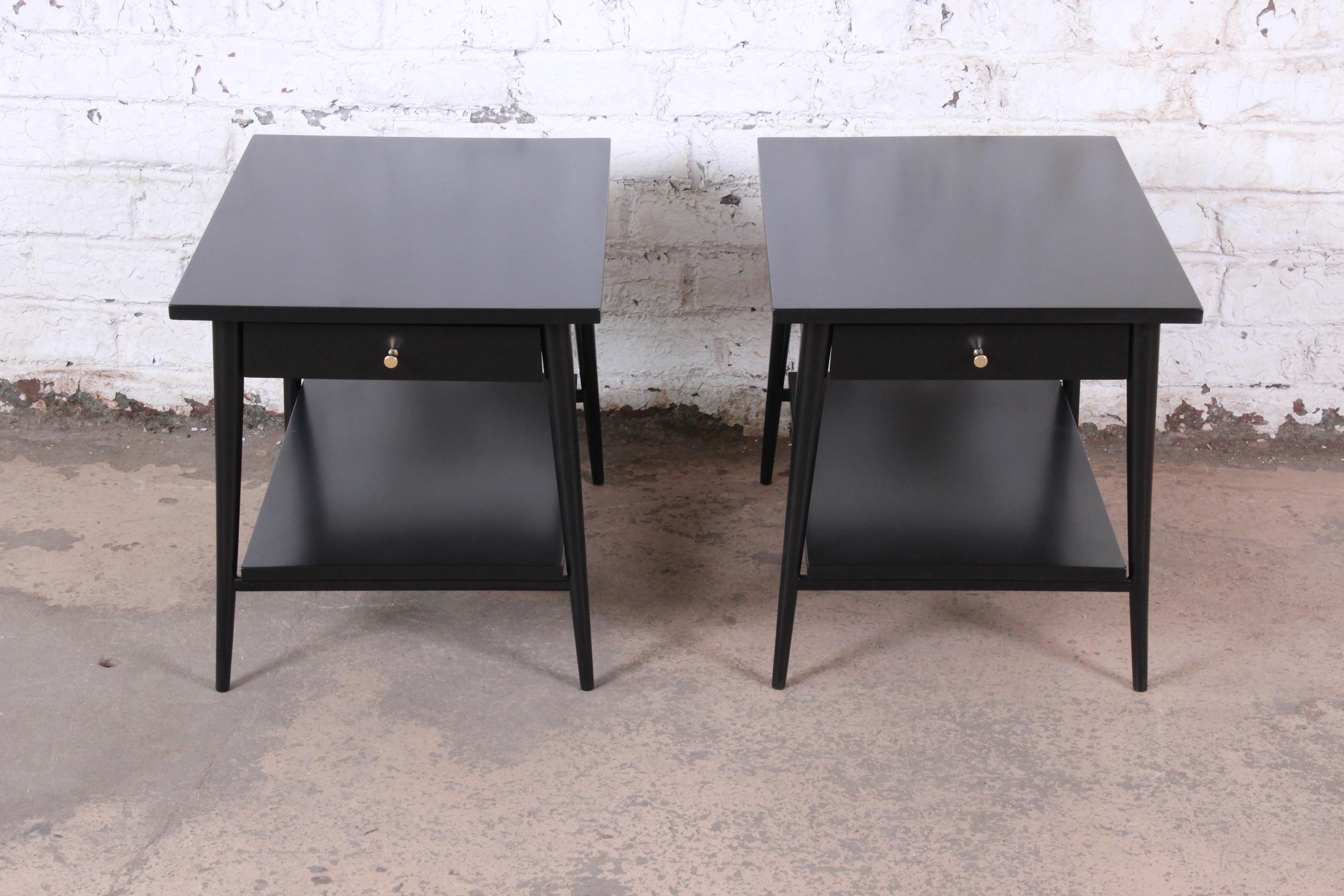 Mid-Century Modern Paul McCobb Planner Group Black Lacquered Nightstands or End Tables, Restored