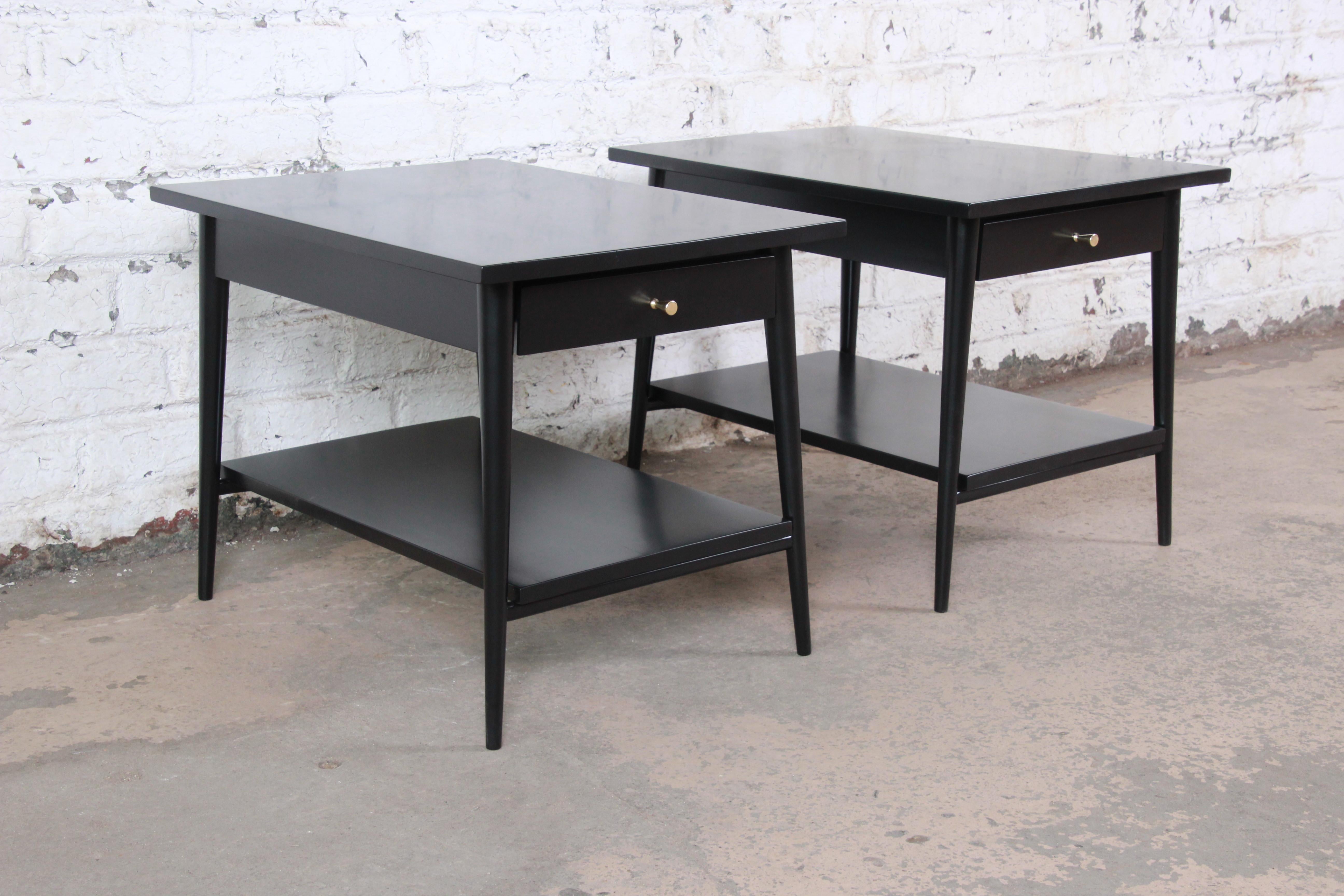 American Paul McCobb Planner Group Black Lacquered Nightstands or End Tables, Restored