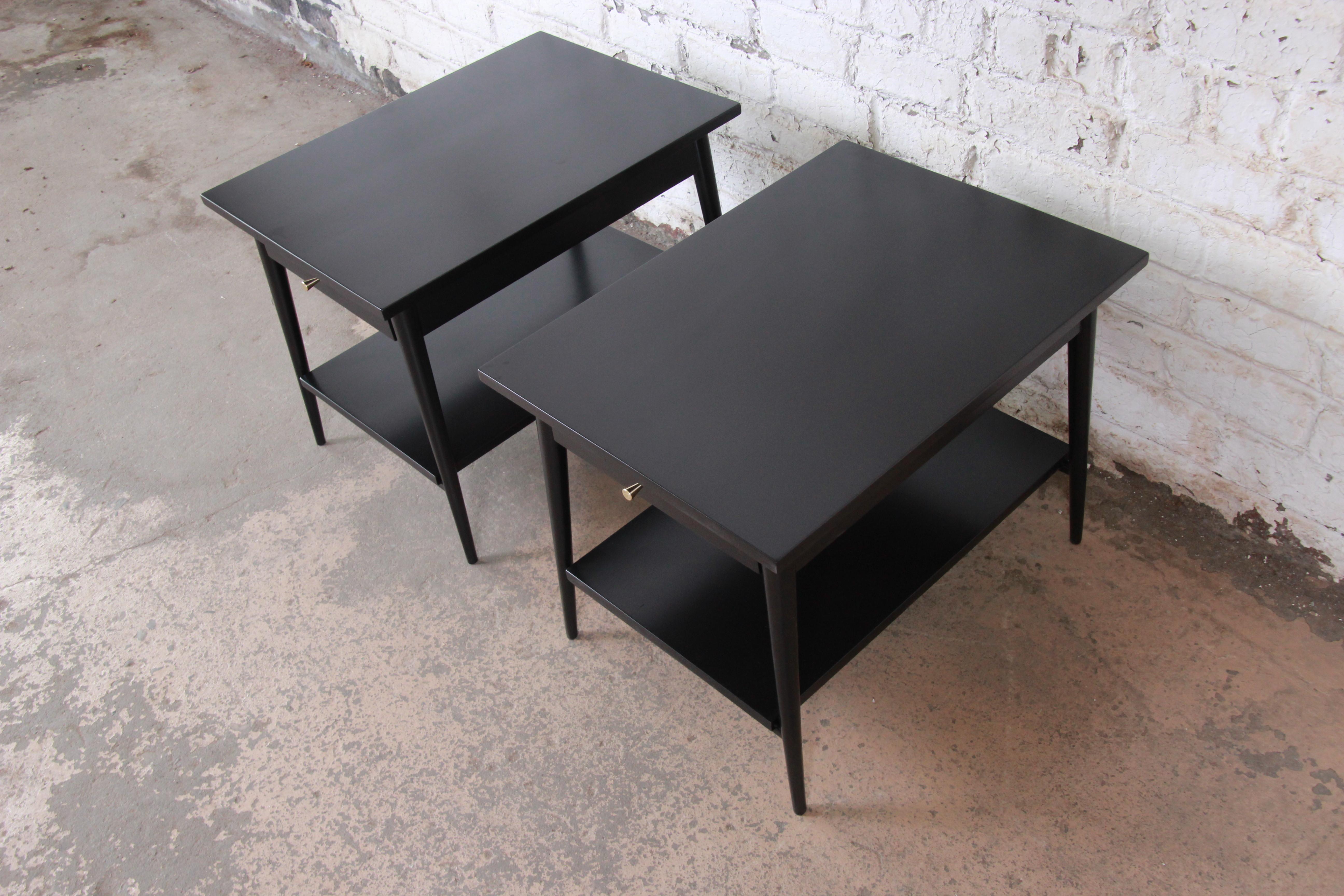 Paul McCobb Planner Group Black Lacquered Nightstands or End Tables, Restored In Good Condition In South Bend, IN