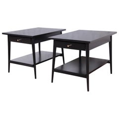 Paul McCobb Planner Group Black Lacquered Nightstands or End Tables, Restored