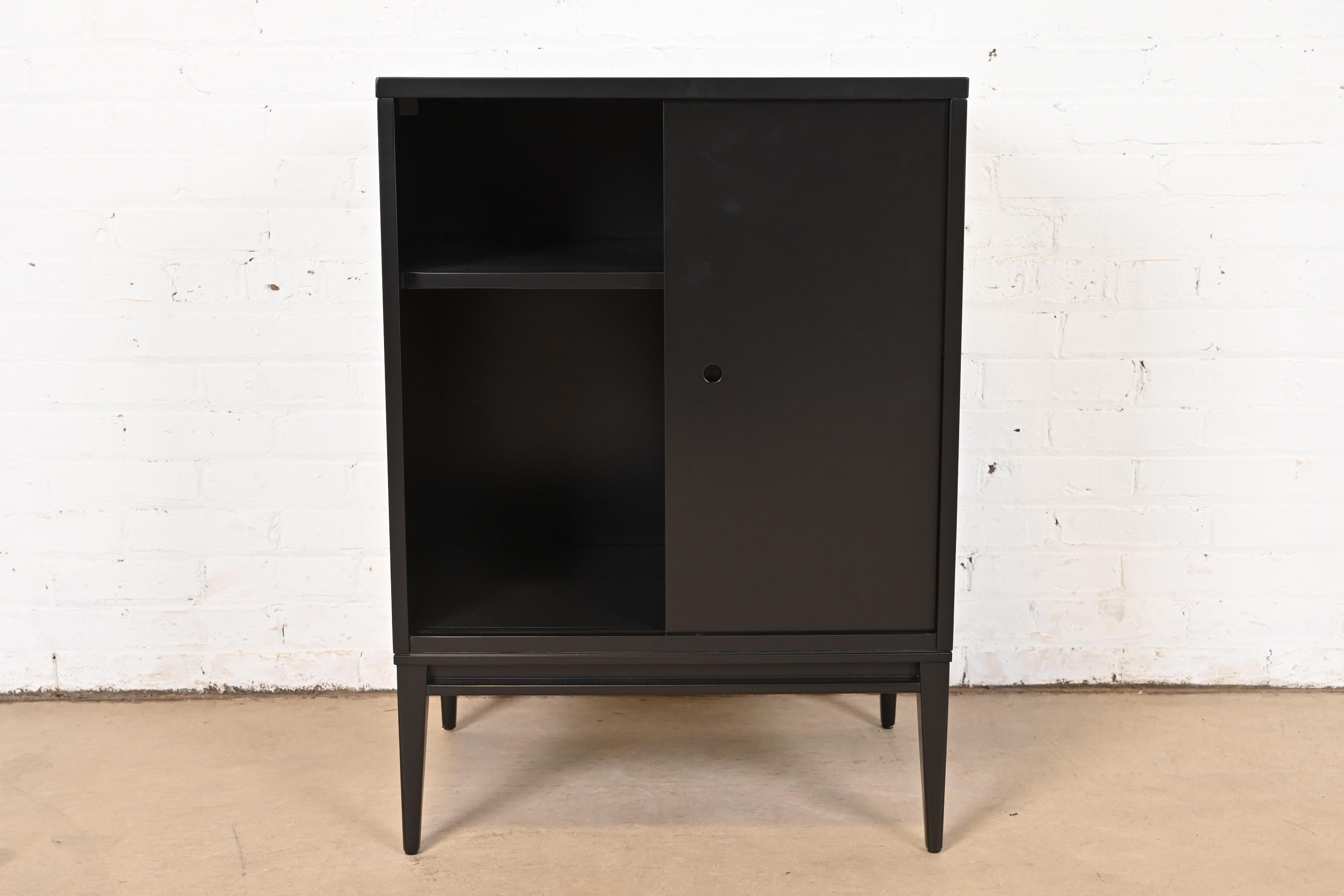 Paul McCobb Planner Group Black Lacquered Record Cabinet With Sliding Doors For Sale 3