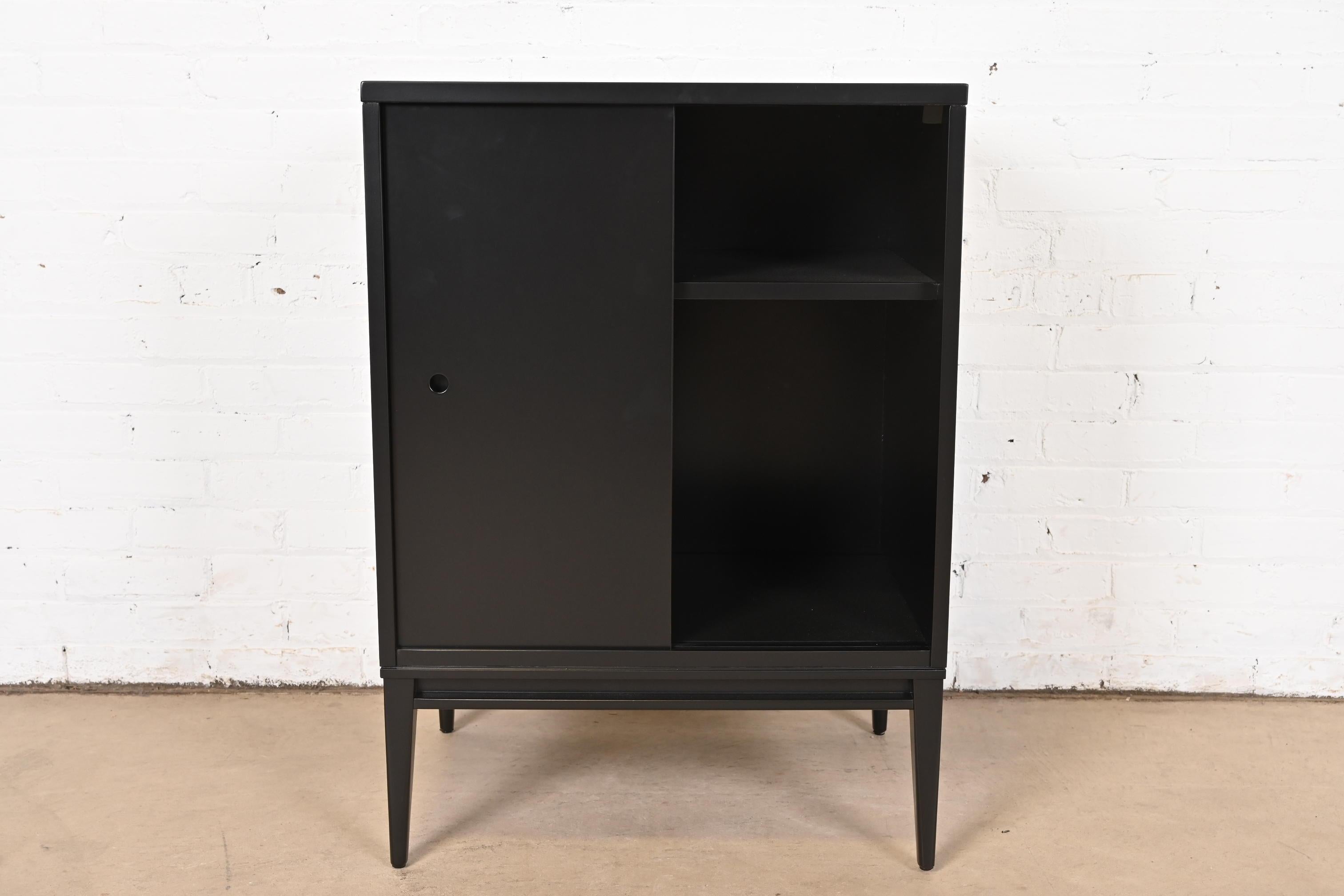 Paul McCobb Planner Group Black Lacquered Record Cabinet With Sliding Doors For Sale 4