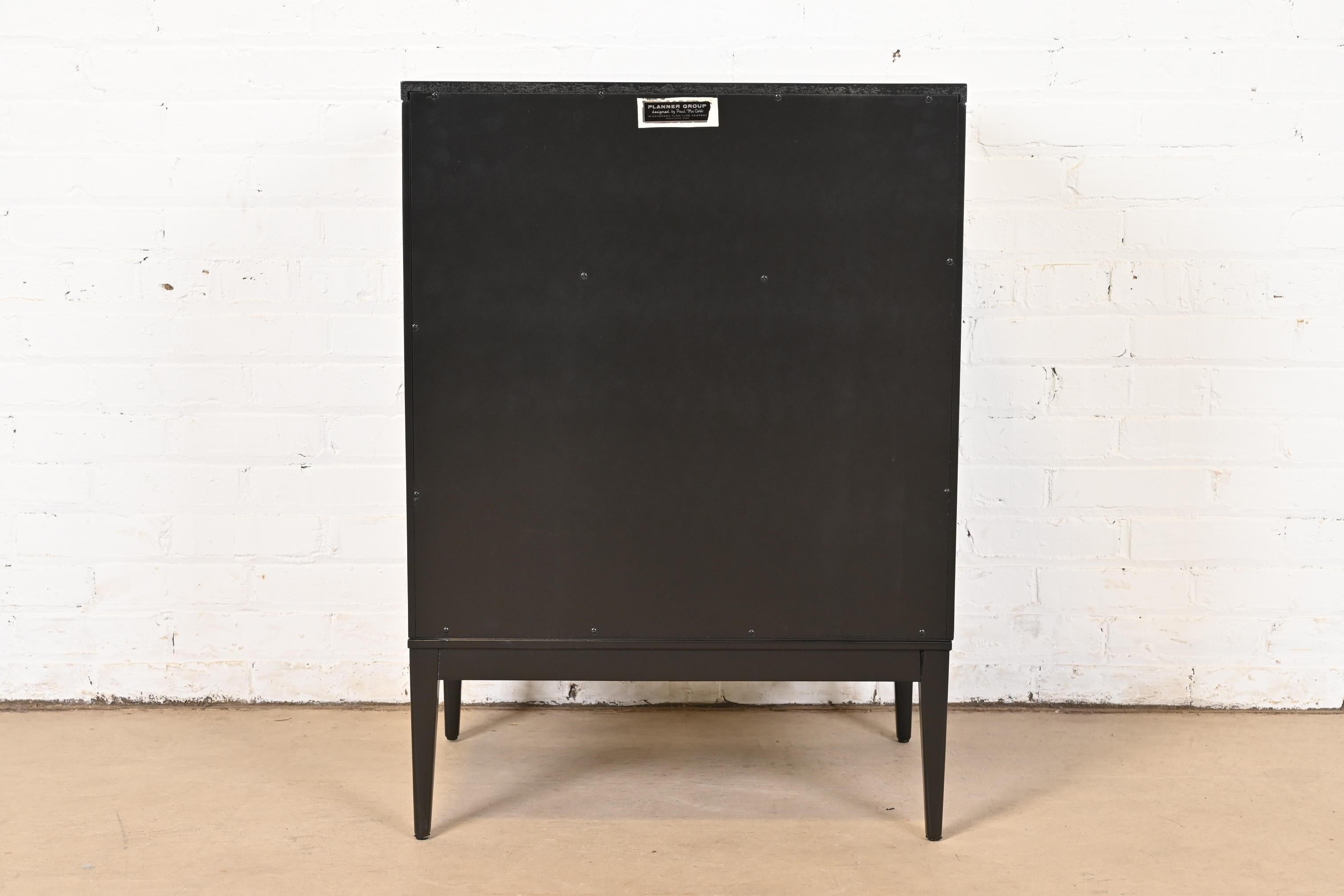 Paul McCobb Planner Group Black Lacquered Record Cabinet With Sliding Doors For Sale 6