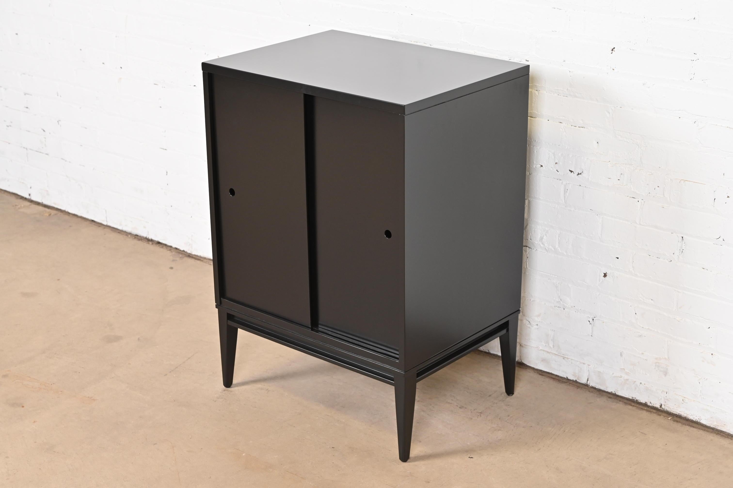 American Paul McCobb Planner Group Black Lacquered Record Cabinet With Sliding Doors For Sale