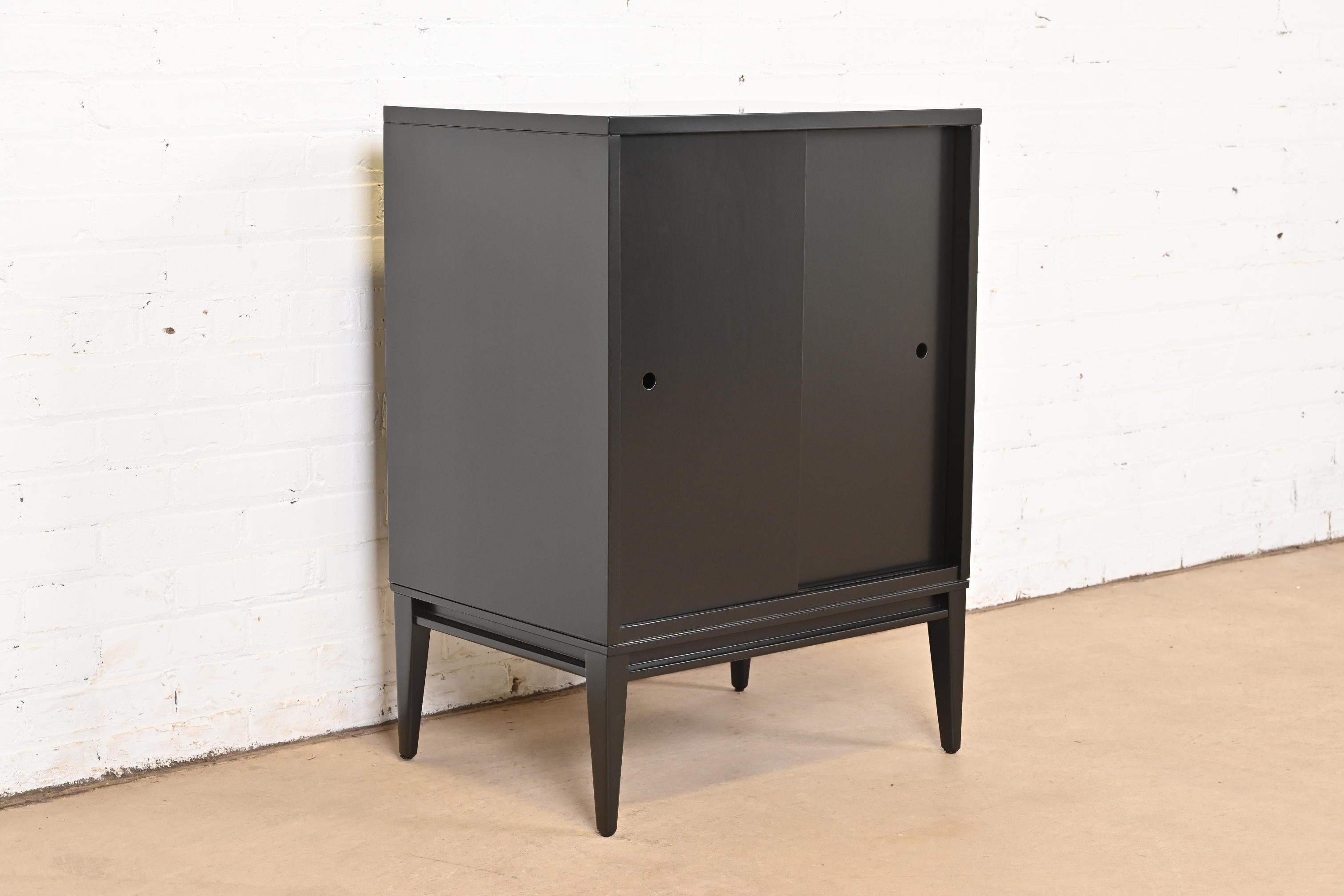 Maple Paul McCobb Planner Group Black Lacquered Record Cabinet With Sliding Doors For Sale